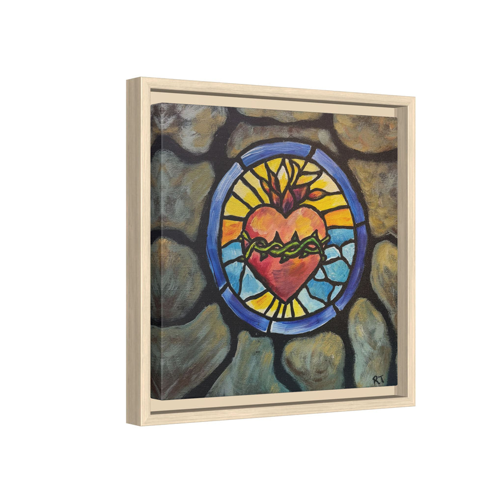 Sacred Heart Stained Glass Print — Framed Matte Canvas
