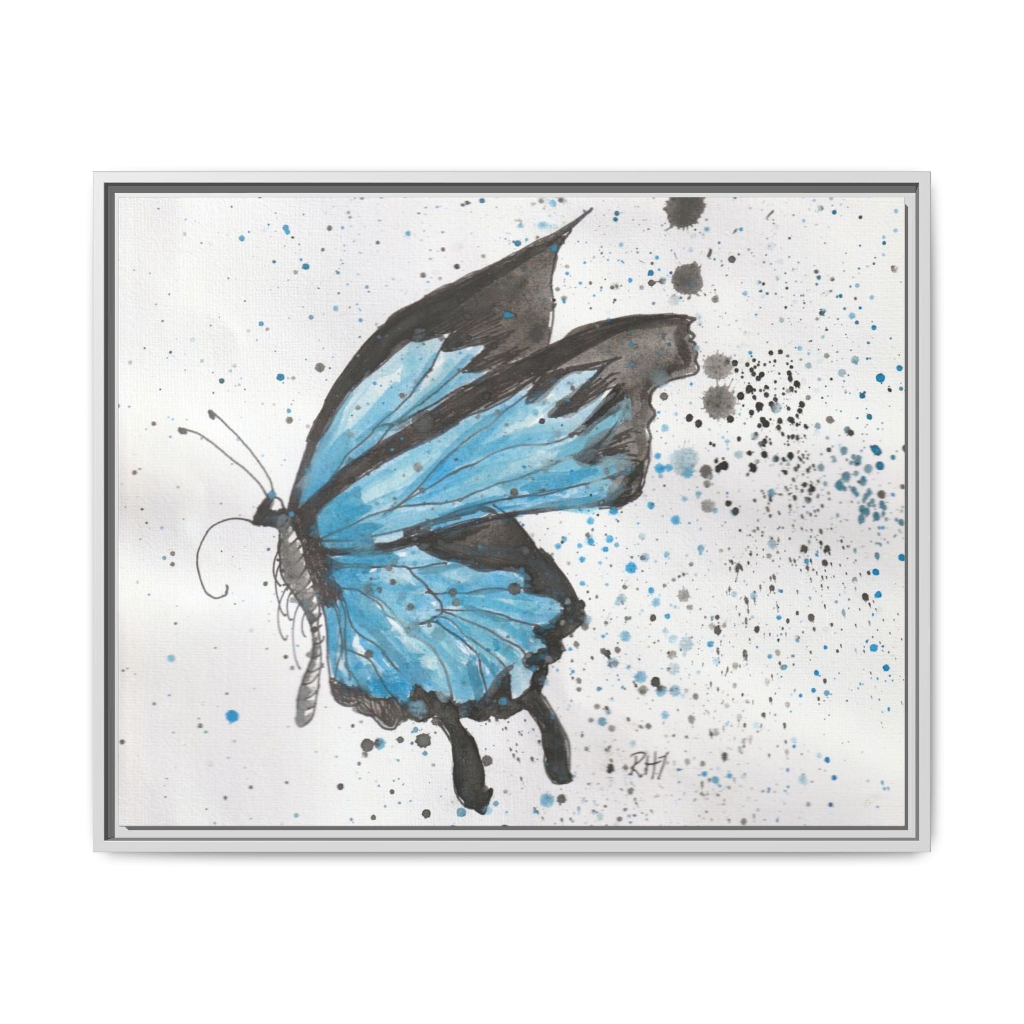 Blue Watercolor Butterfly Matte Canvas Print (Framed)