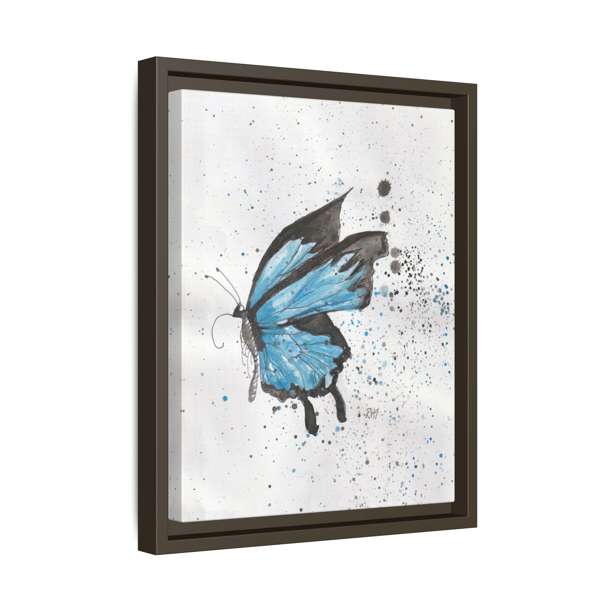 Blue Watercolor Butterfly Matte Canvas Print (Framed)
