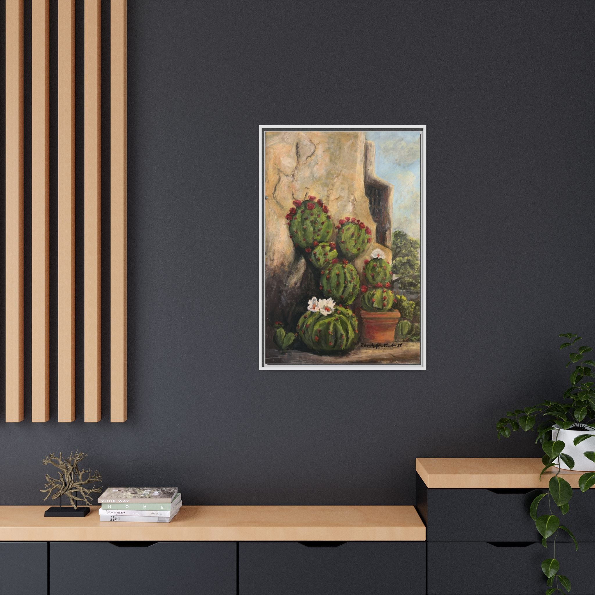 Matte Canvas Print of Original Desert Bloom, Framed (Multi-color)