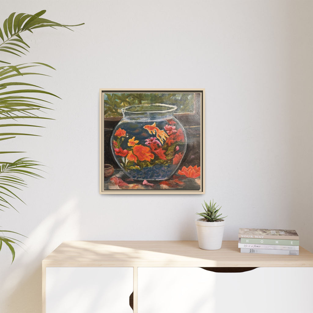 Framed Matte Canvas Print of Original– Colorful Goldfish Bowl Art