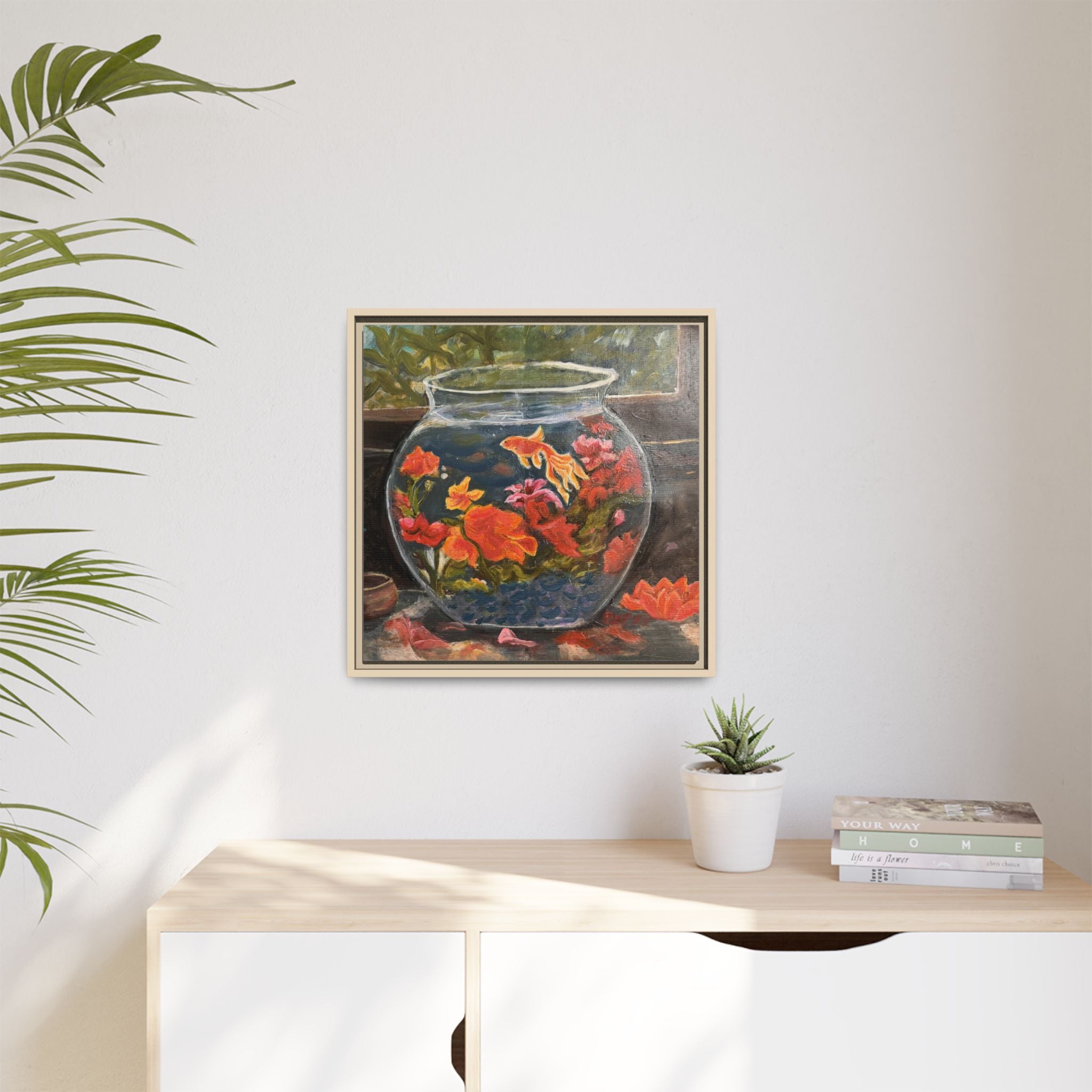 Framed Matte Canvas Print of Original– Colorful Goldfish Bowl Art