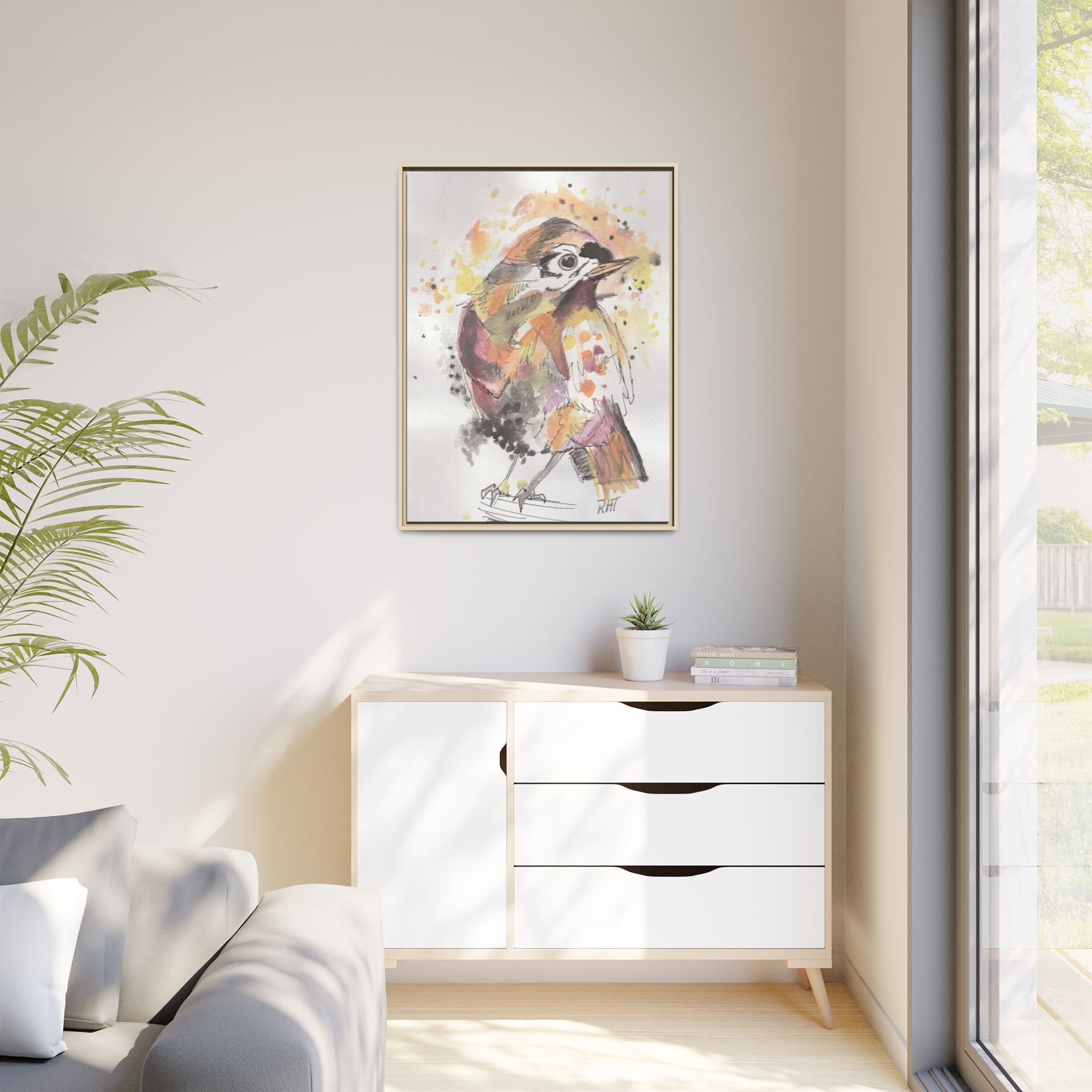 Carolina Wren Watercolor Songbird Framed Art Print of Original — Matte Canvas Wall Decor