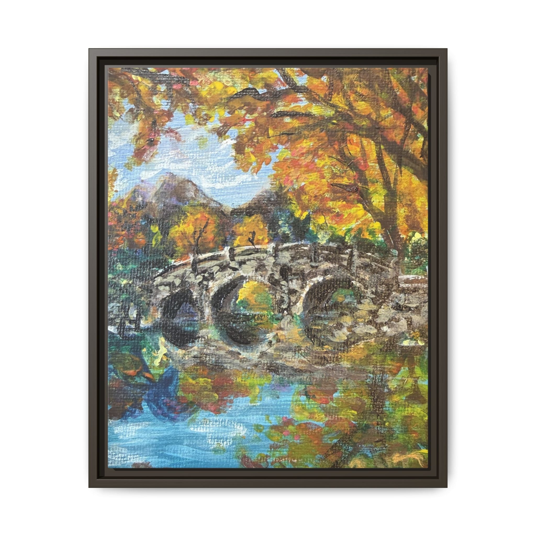 Framed Print of Original Canvas Wall Art — Autumn Bridge Landscape