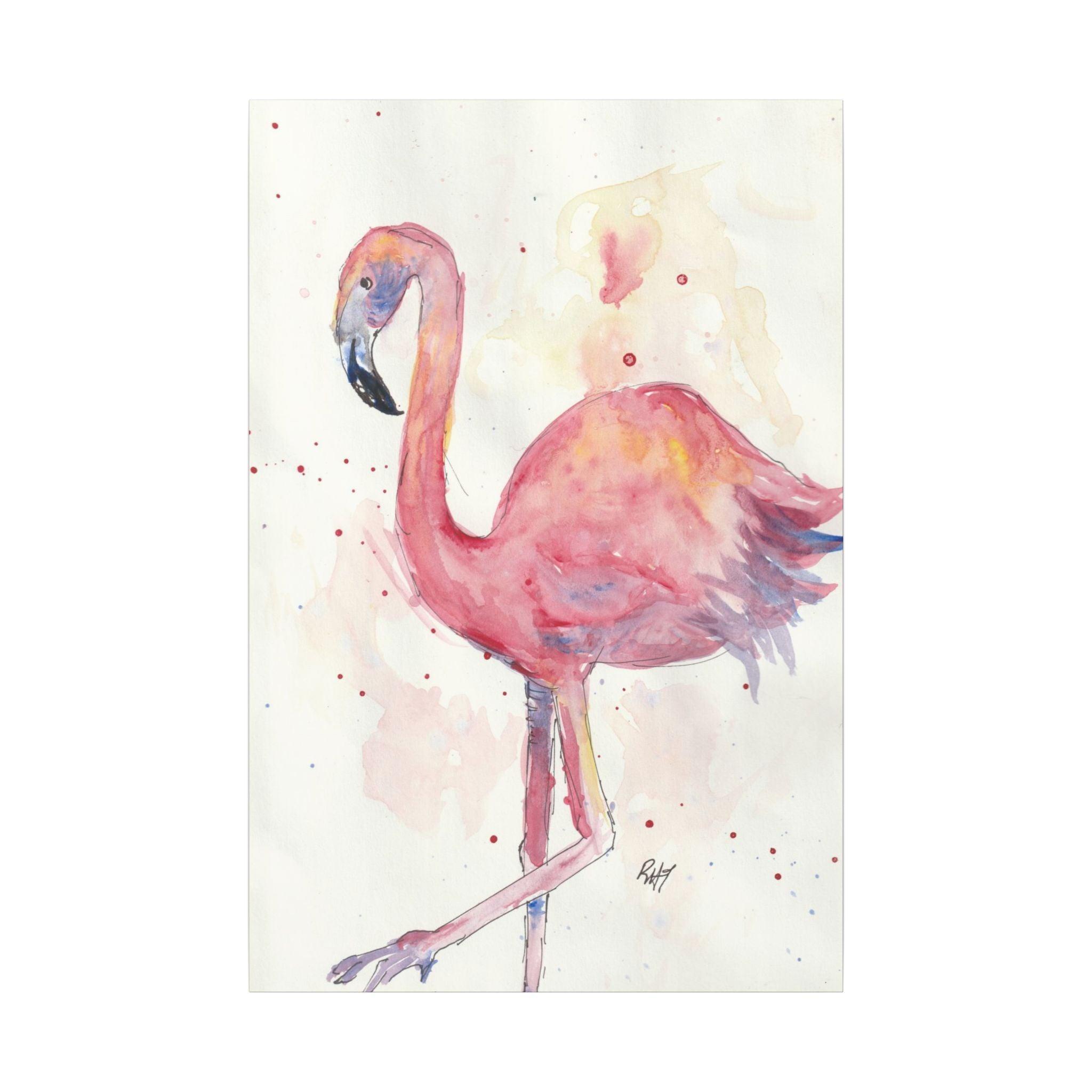 Watercolor Flamingo Dance Canvas Art Print of Original - Stretched Matte Wall Decor
