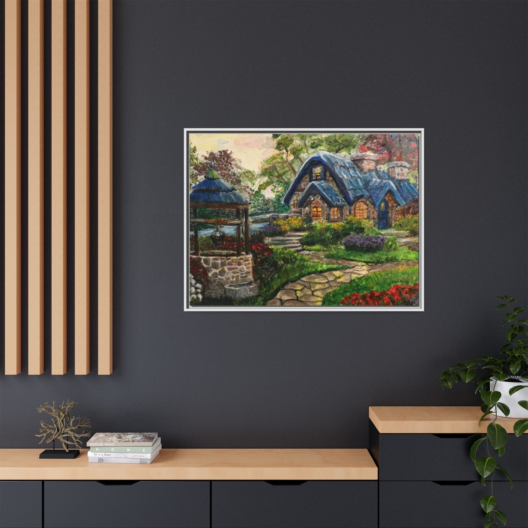 Framed Matte Canvas Cottage Well - Print of Original— Cozy Garden Pathway Print