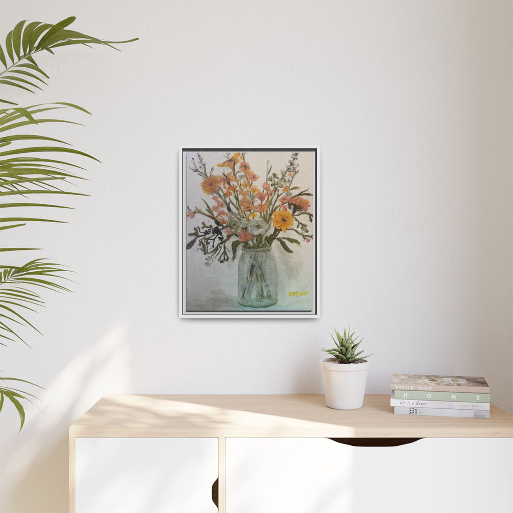 Framed Matte Canvas Art - Flower in Glass Jar Floral Painting Print of Original