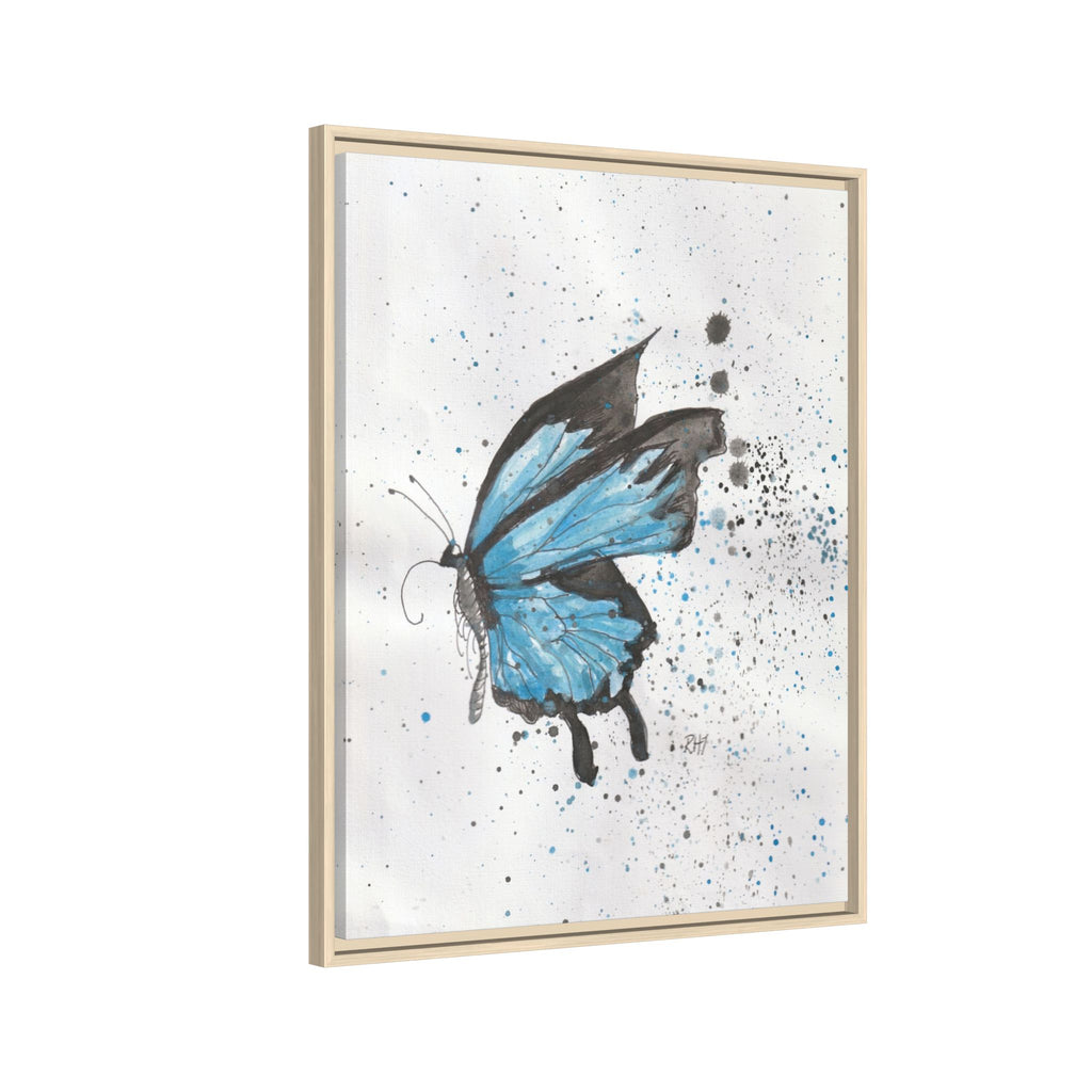 Blue Watercolor Butterfly Matte Canvas Print (Framed)