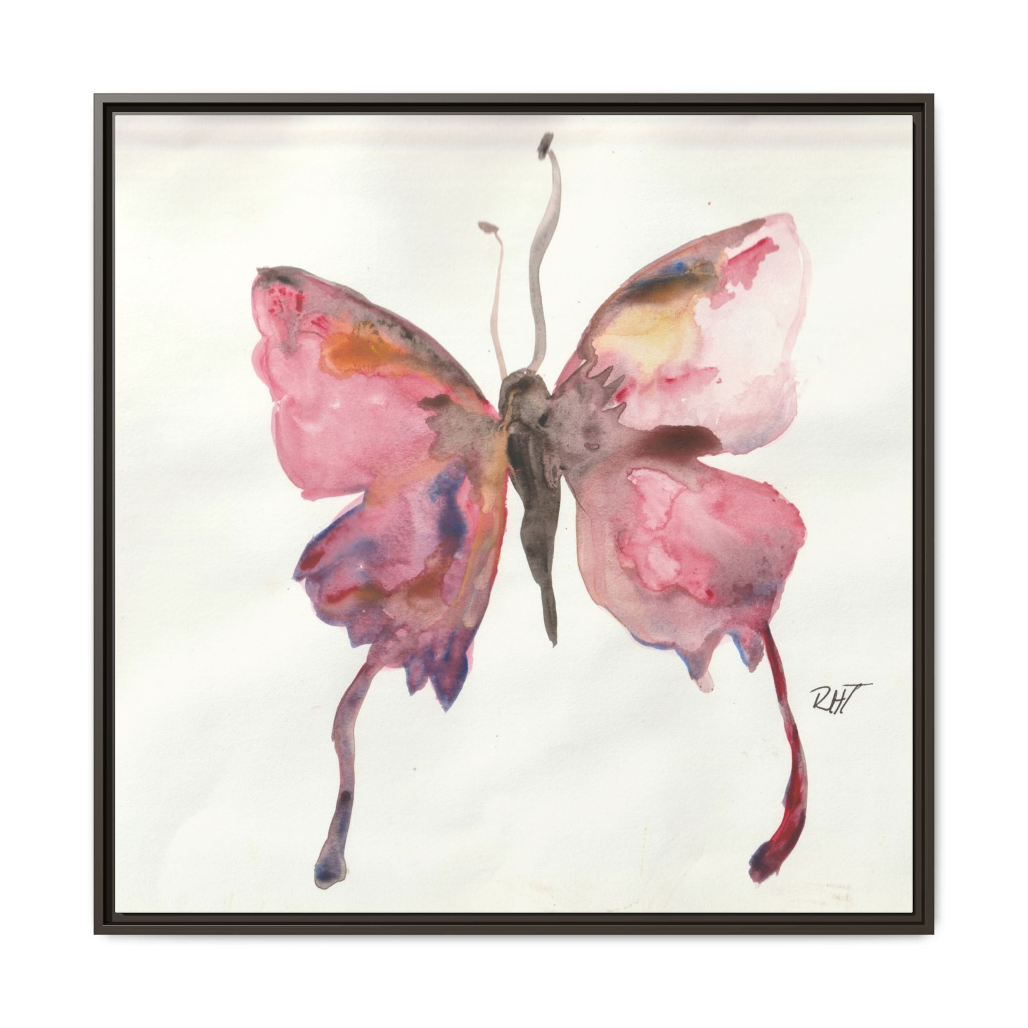 Framed Watercolor Float Like a Butterfly Canvas Print of Original— Pink Floral Wall Art