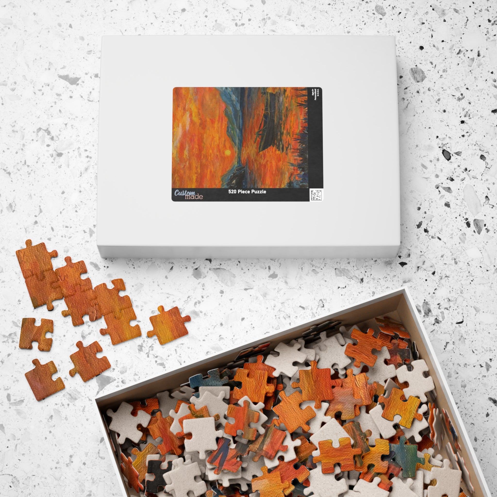 Sunset Lake Puzzle — Scenic Boat Sunset Jigsaw (110/252/520/1014 pcs)