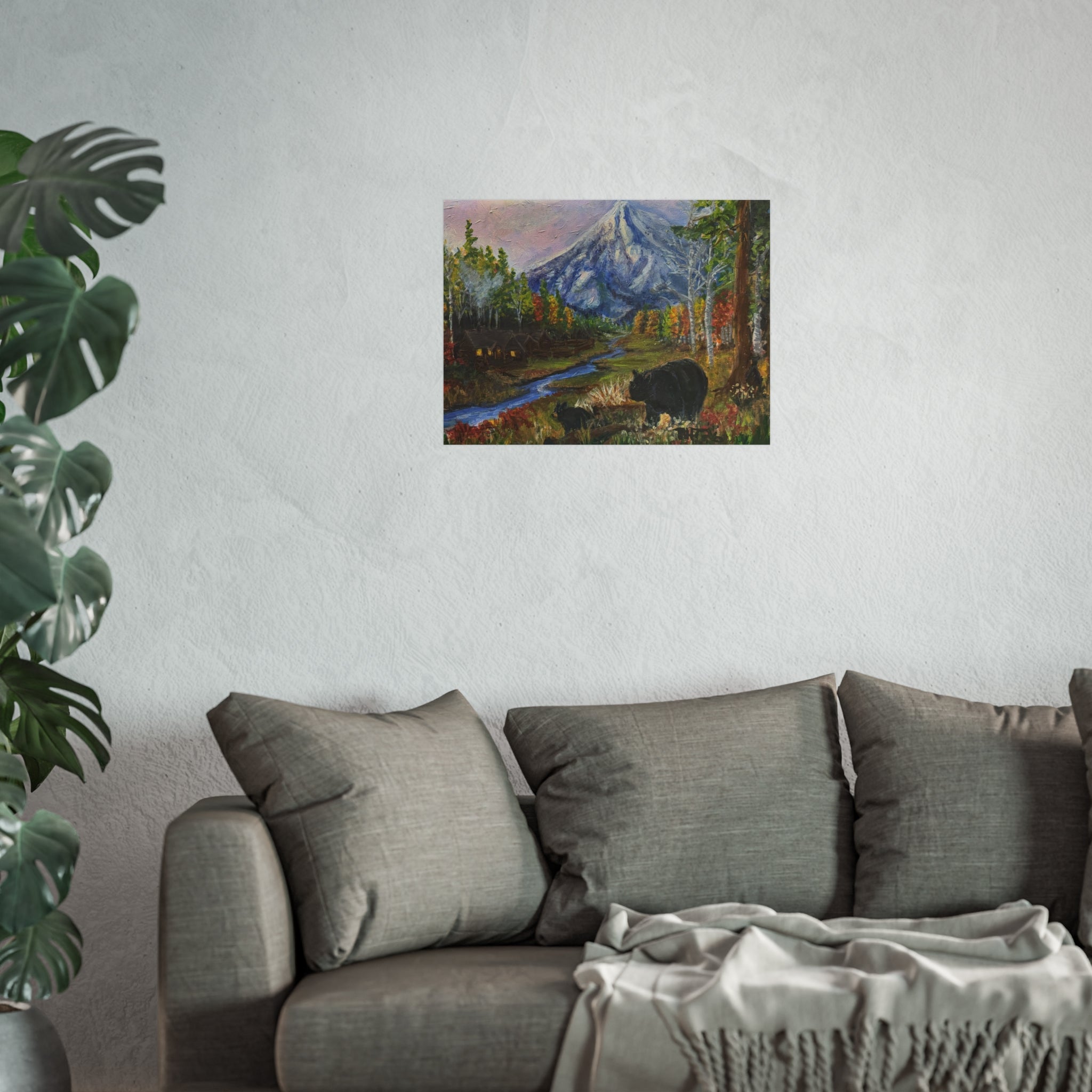 3 Bear Stroll— Bear & Cabin Fine Art Print