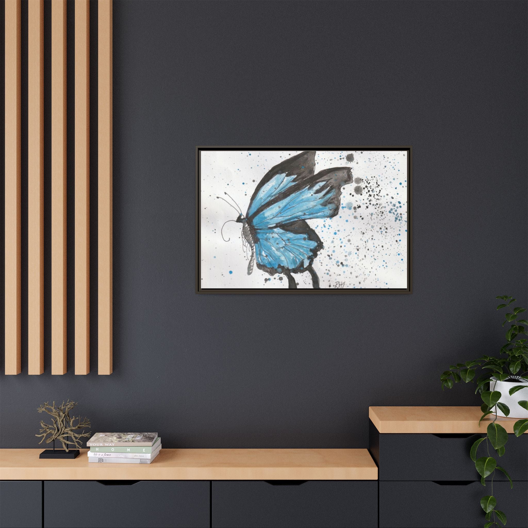 Blue Watercolor Butterfly Matte Canvas Print (Framed)