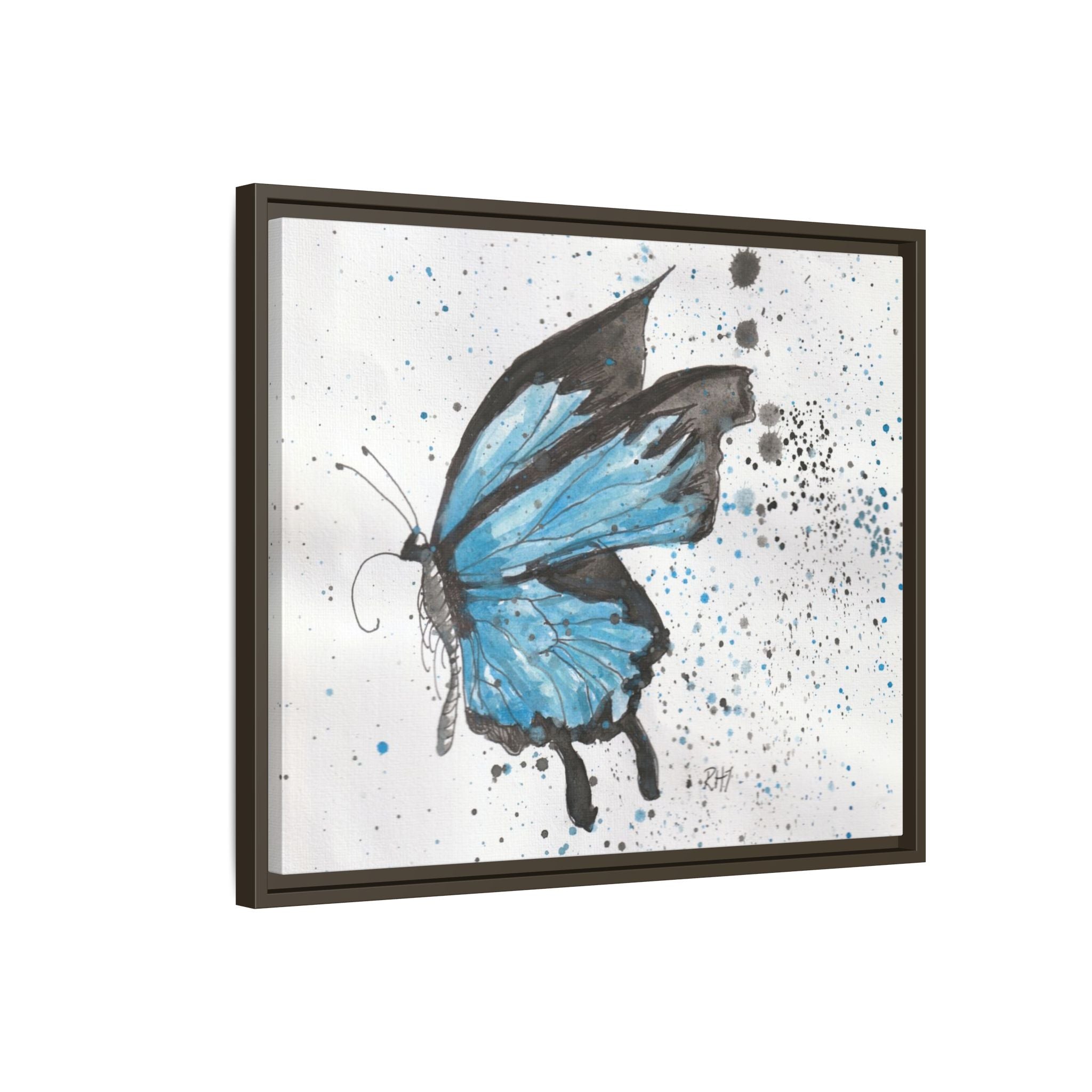 Blue Watercolor Butterfly Matte Canvas Print (Framed)