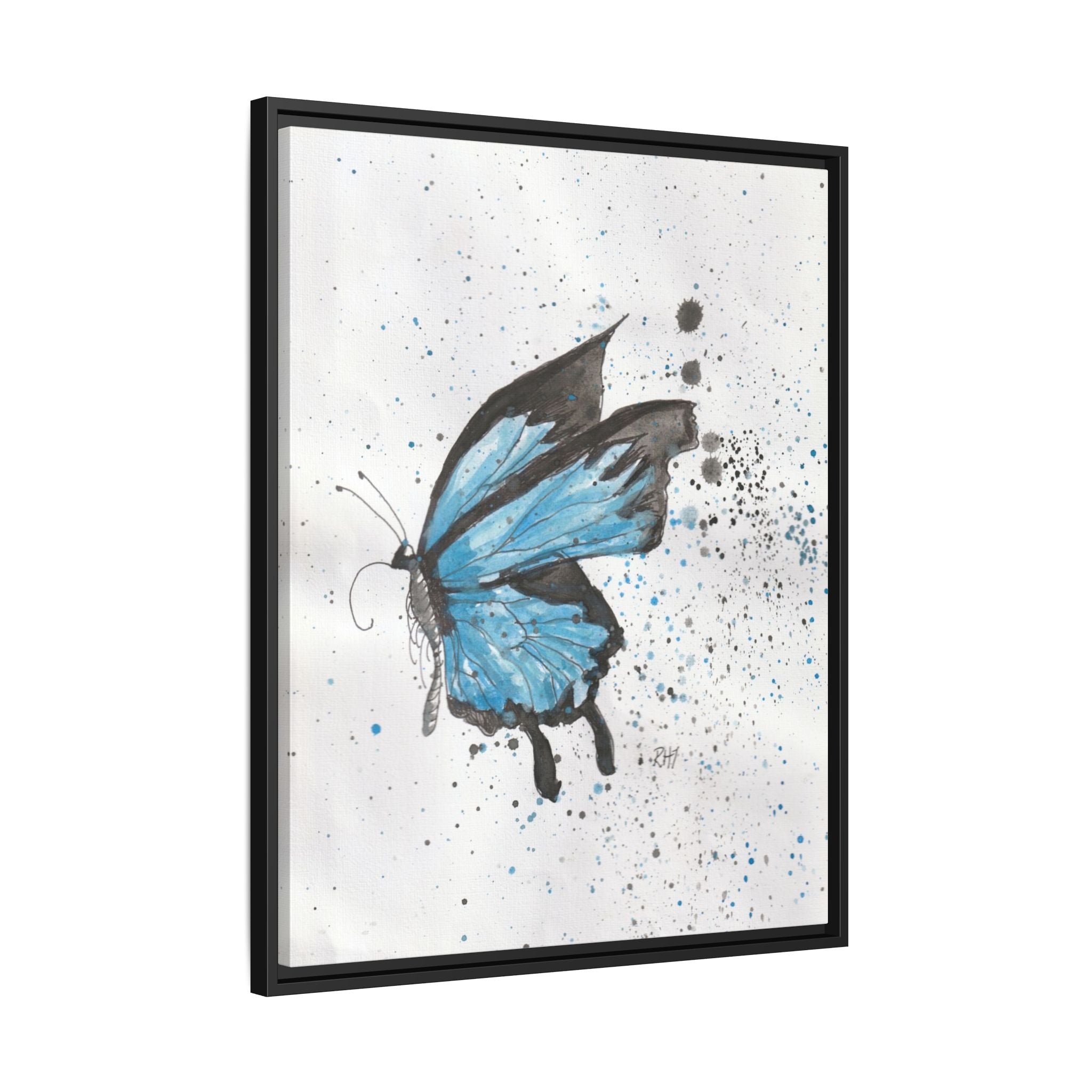 Blue Watercolor Butterfly Matte Canvas Print (Framed)