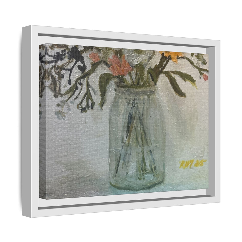 Framed Matte Canvas Art - Flower in Glass Jar Floral Painting Print of Original