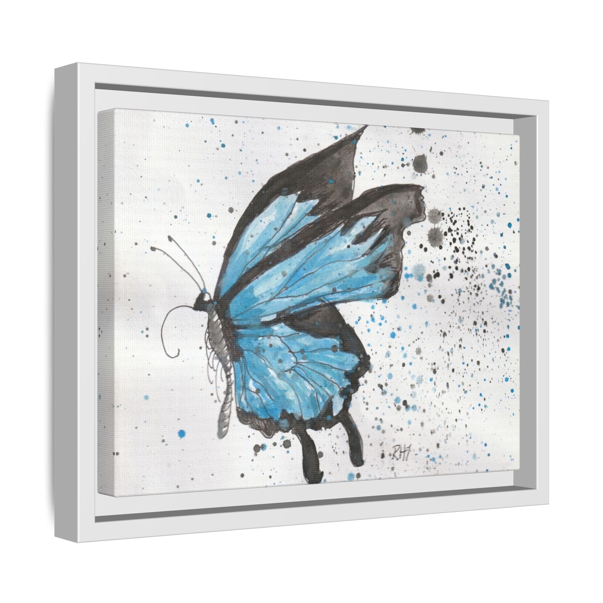 Blue Watercolor Butterfly Matte Canvas Print (Framed)
