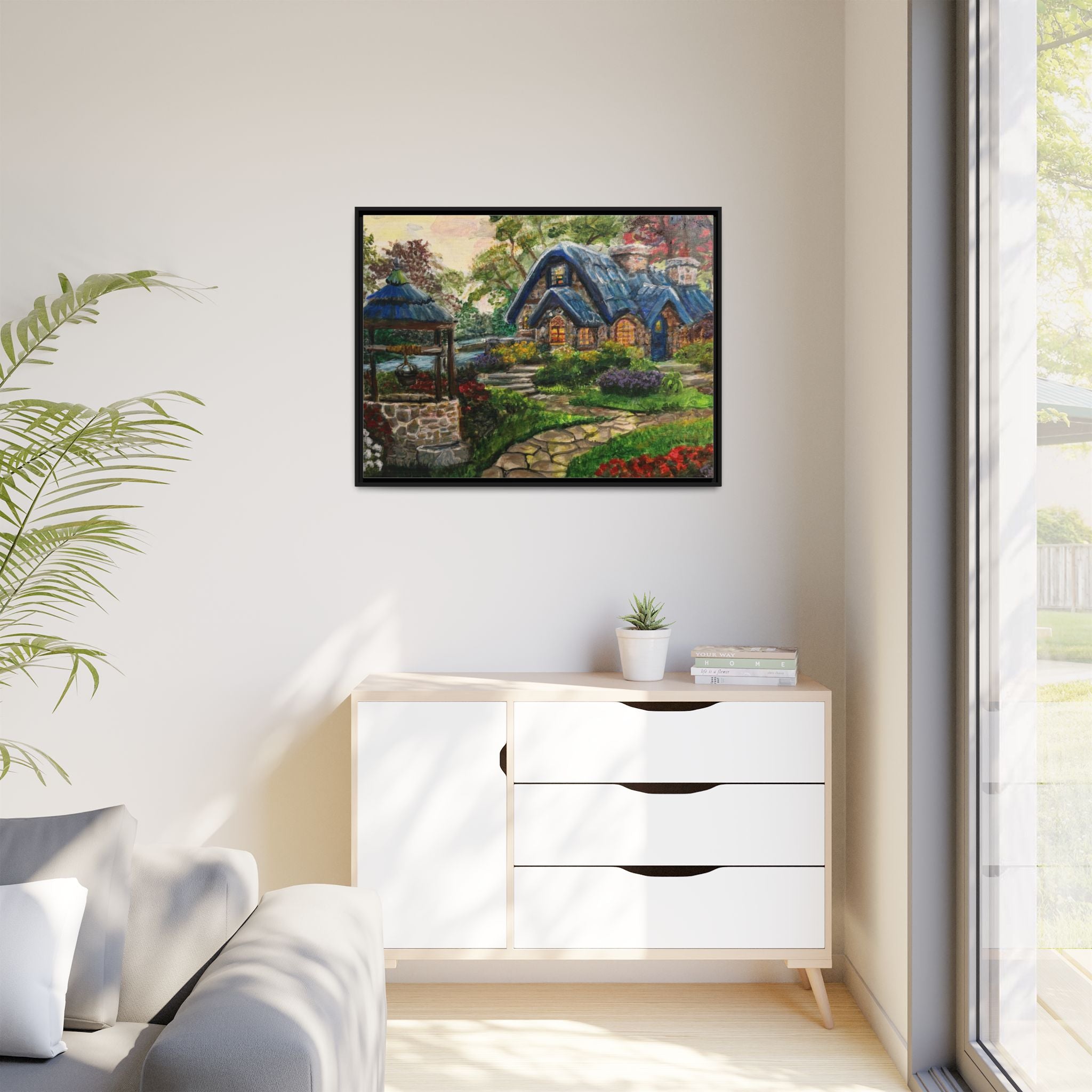 Framed Matte Canvas Cottage Well - Print of Original— Cozy Garden Pathway Print