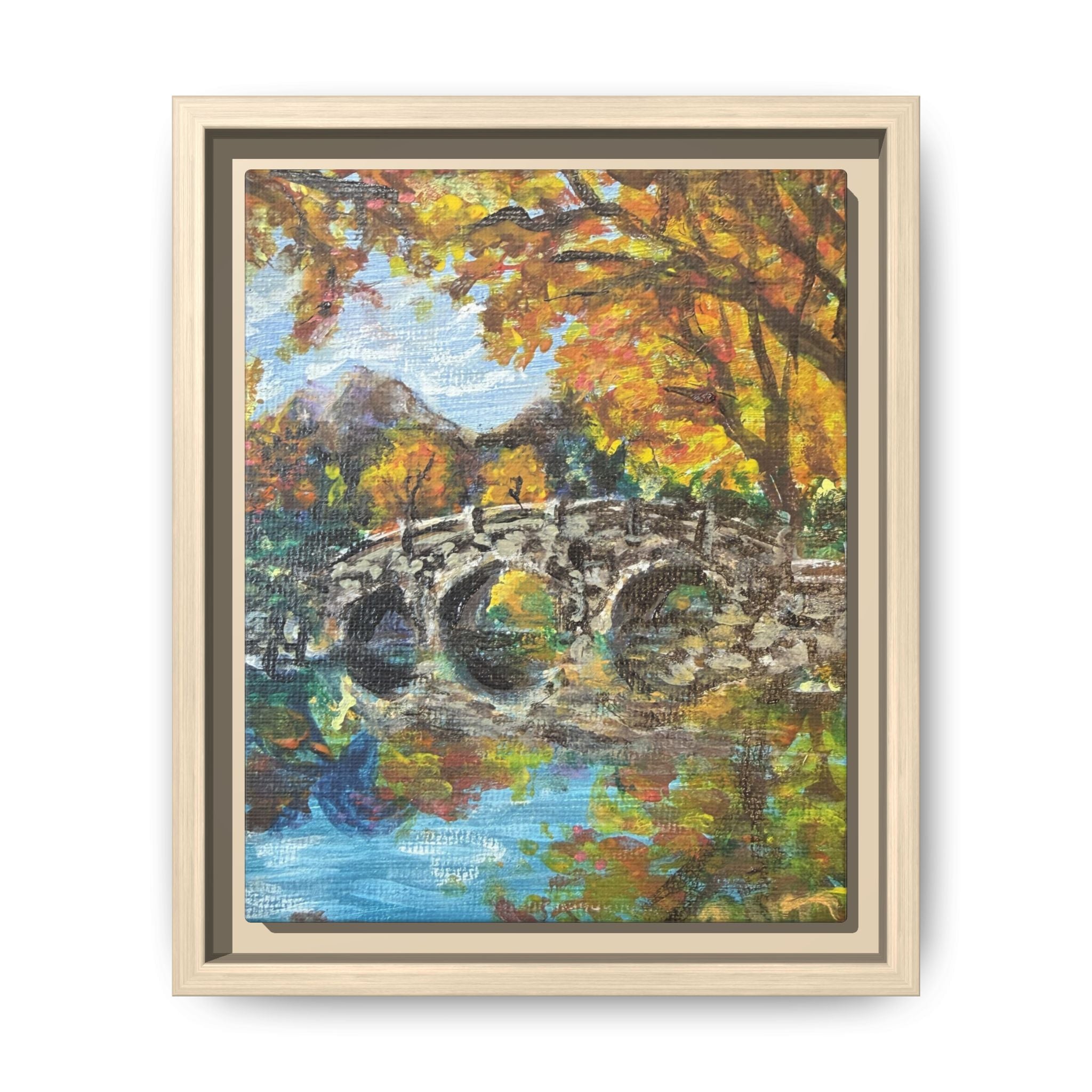 Framed Print of Original Canvas Wall Art — Autumn Bridge Landscape