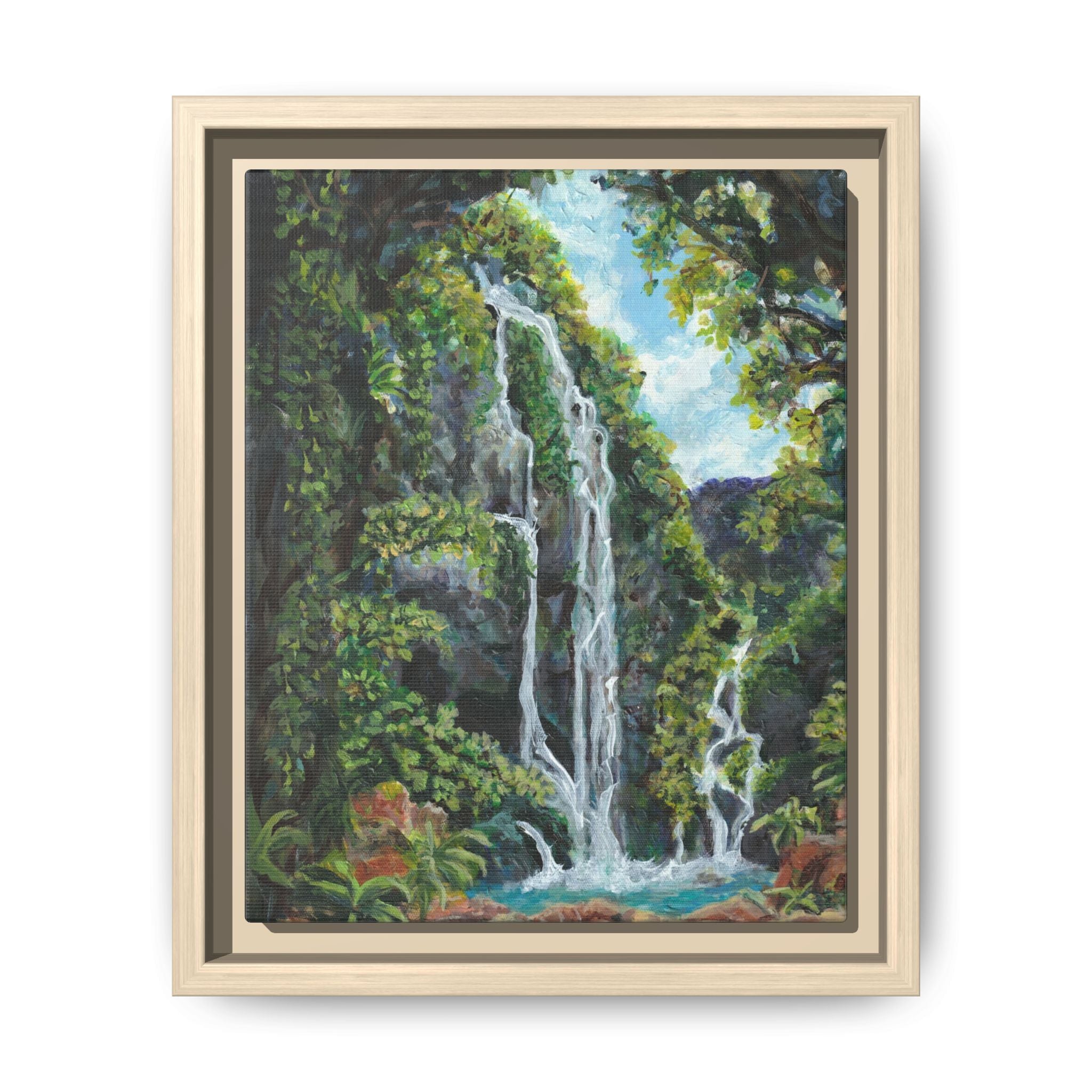 Framed Matte Canvas Hidden Falls Landscape Print of Original— Tropical Nature Wall Art