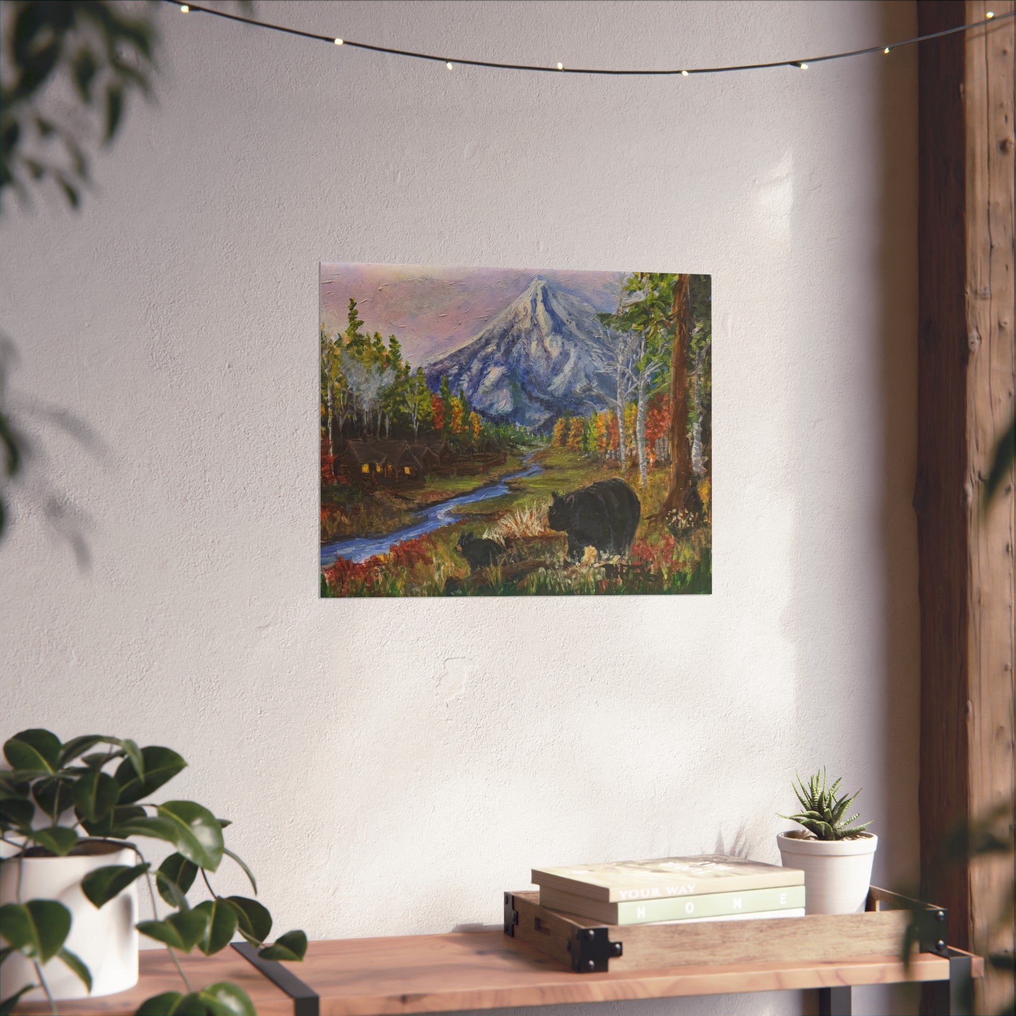 3 Bear Stroll— Bear & Cabin Fine Art Print