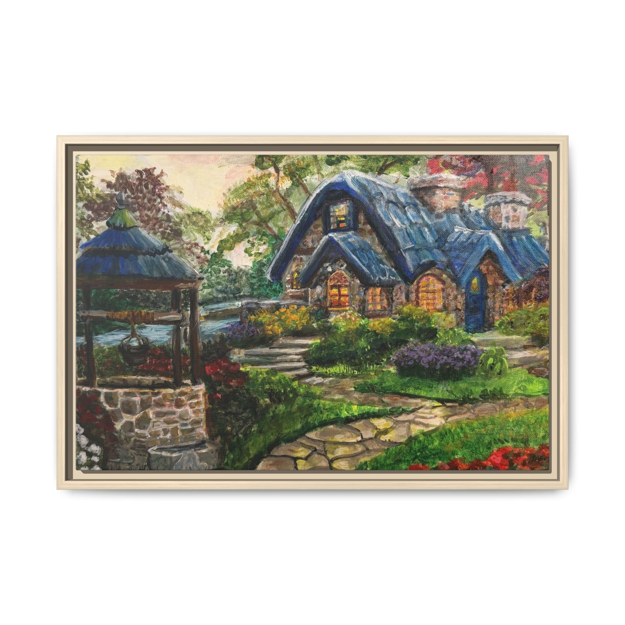 Framed Matte Canvas Cottage Well - Print of Original— Cozy Garden Pathway Print