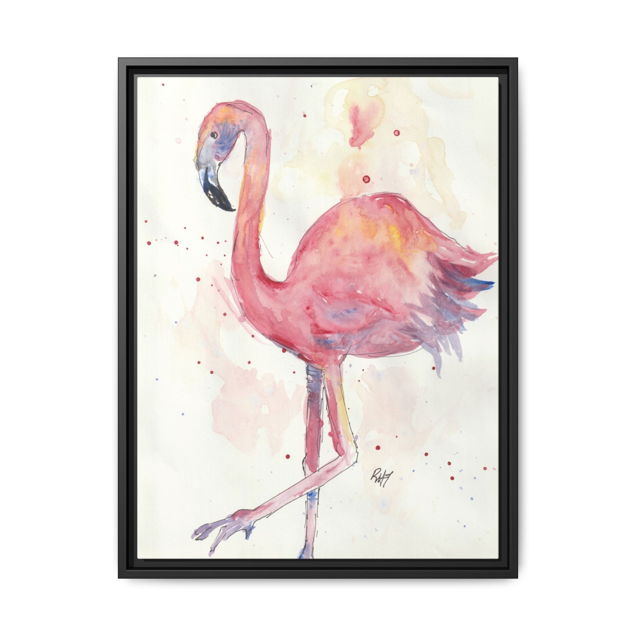 Watercolor Flamingo Dance Matte Canvas Framed Art Print of Original