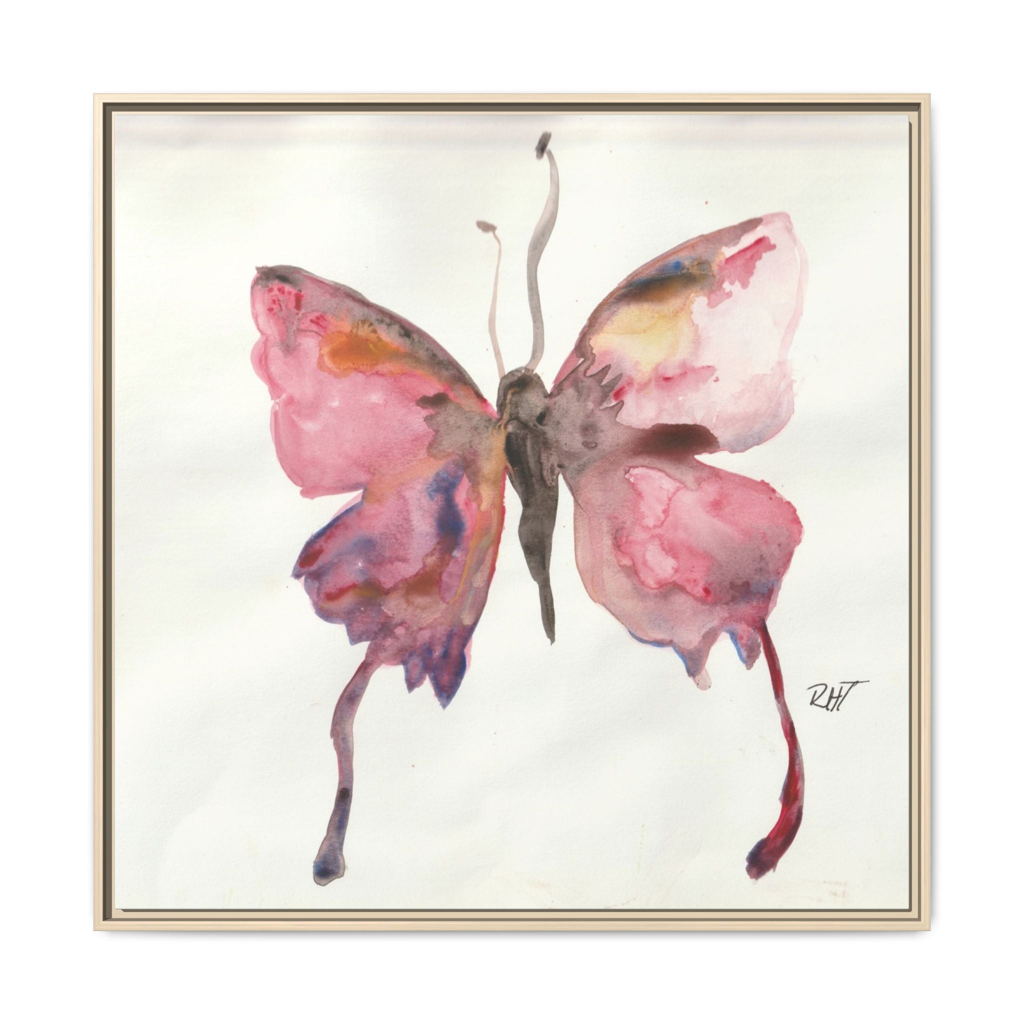 Framed Watercolor Float Like a Butterfly Canvas Print of Original— Pink Floral Wall Art