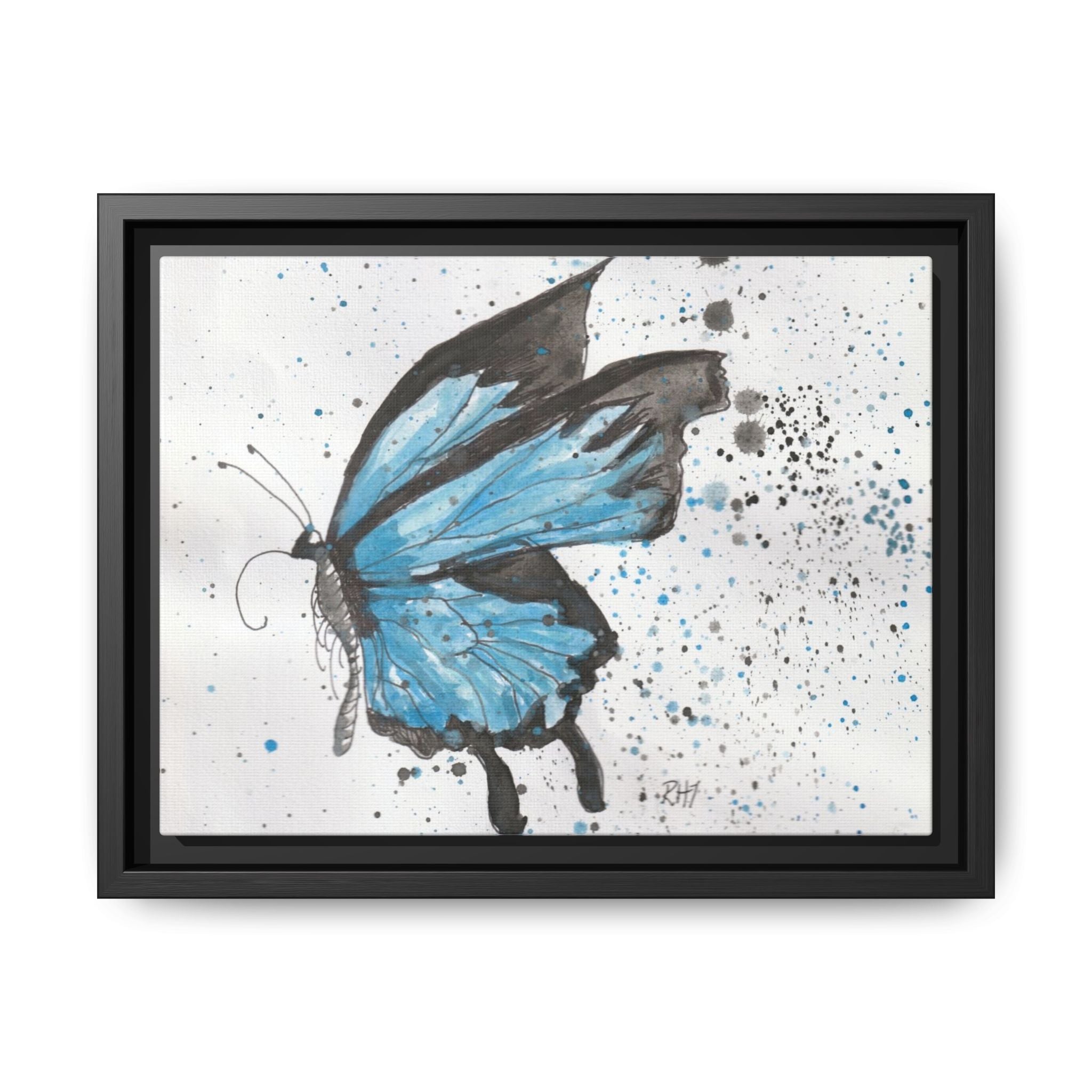Blue Watercolor Butterfly Matte Canvas Print (Framed)