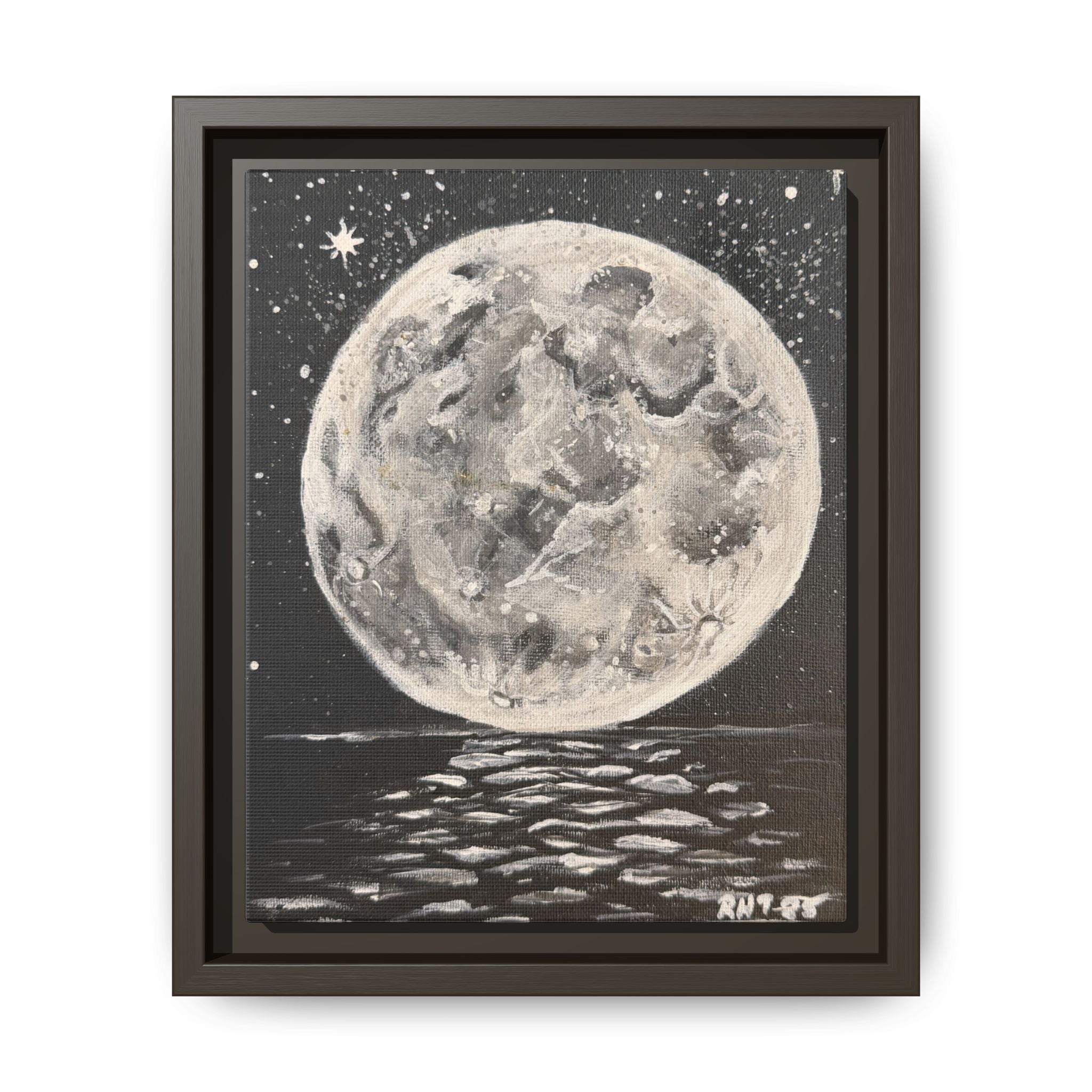 Framed Moon Canvas Print of Original Night Moon— Vintage Lunar Wall Art