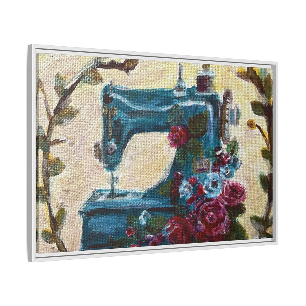 Framed Canvas Wall Art — Vintage Sewing Machine with Roses - Framed Print of the Original Grandma's Sewing Machine