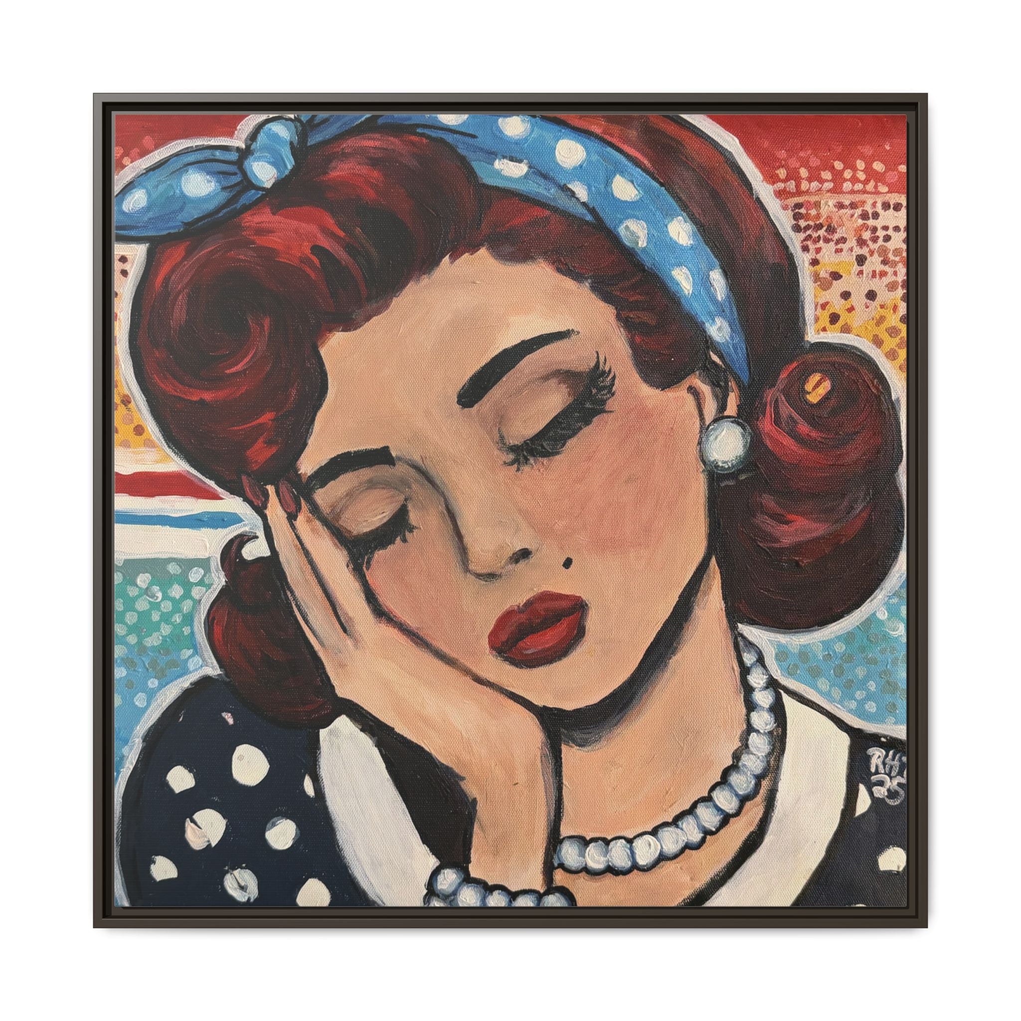 Retro Pop Art Portrait Canvas Print of Original "Oh My" — Framed Matte Wall Art