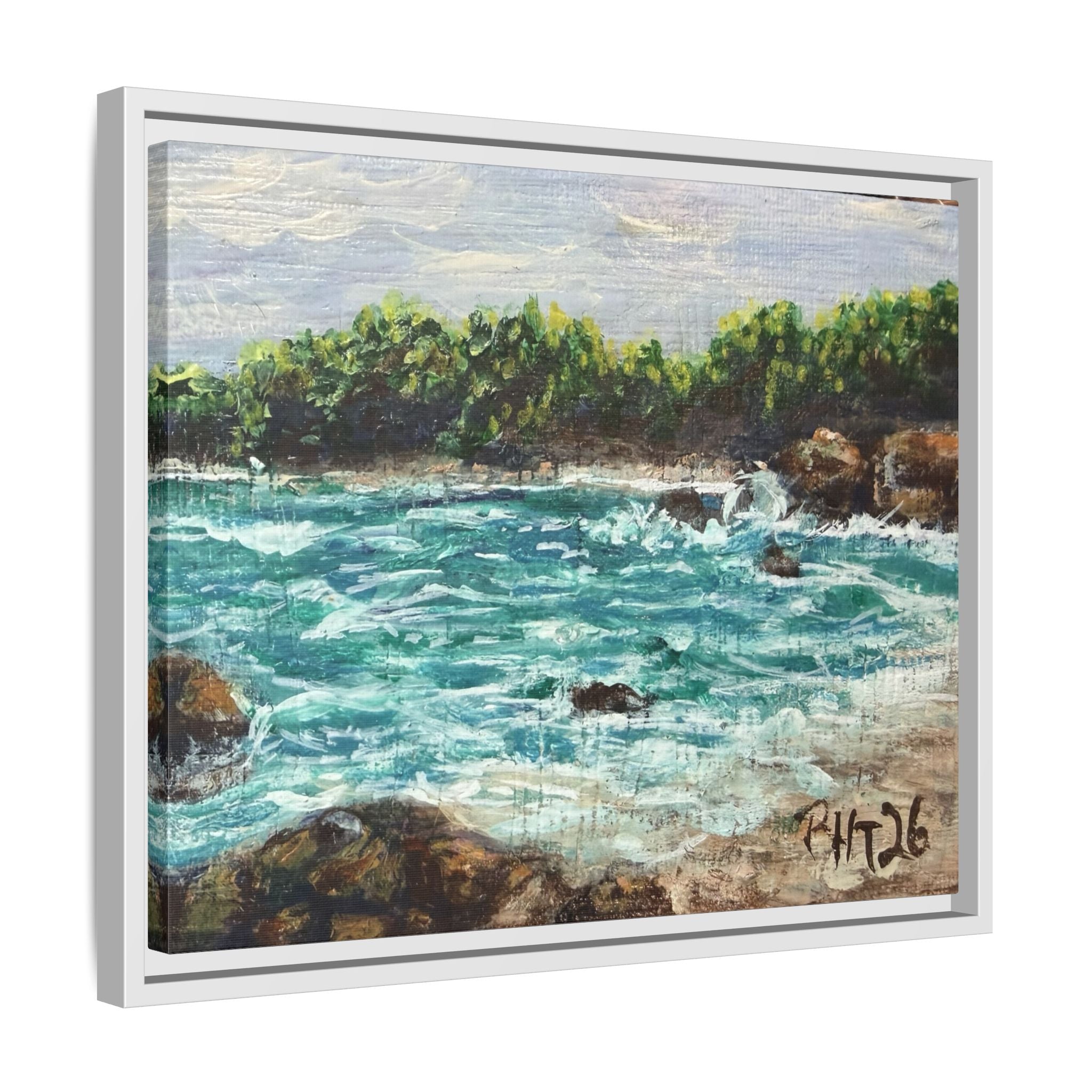 Framed Matte Canvas Print — Down By The Bay Print of Original - Turquoise Ocean Seascape Painting