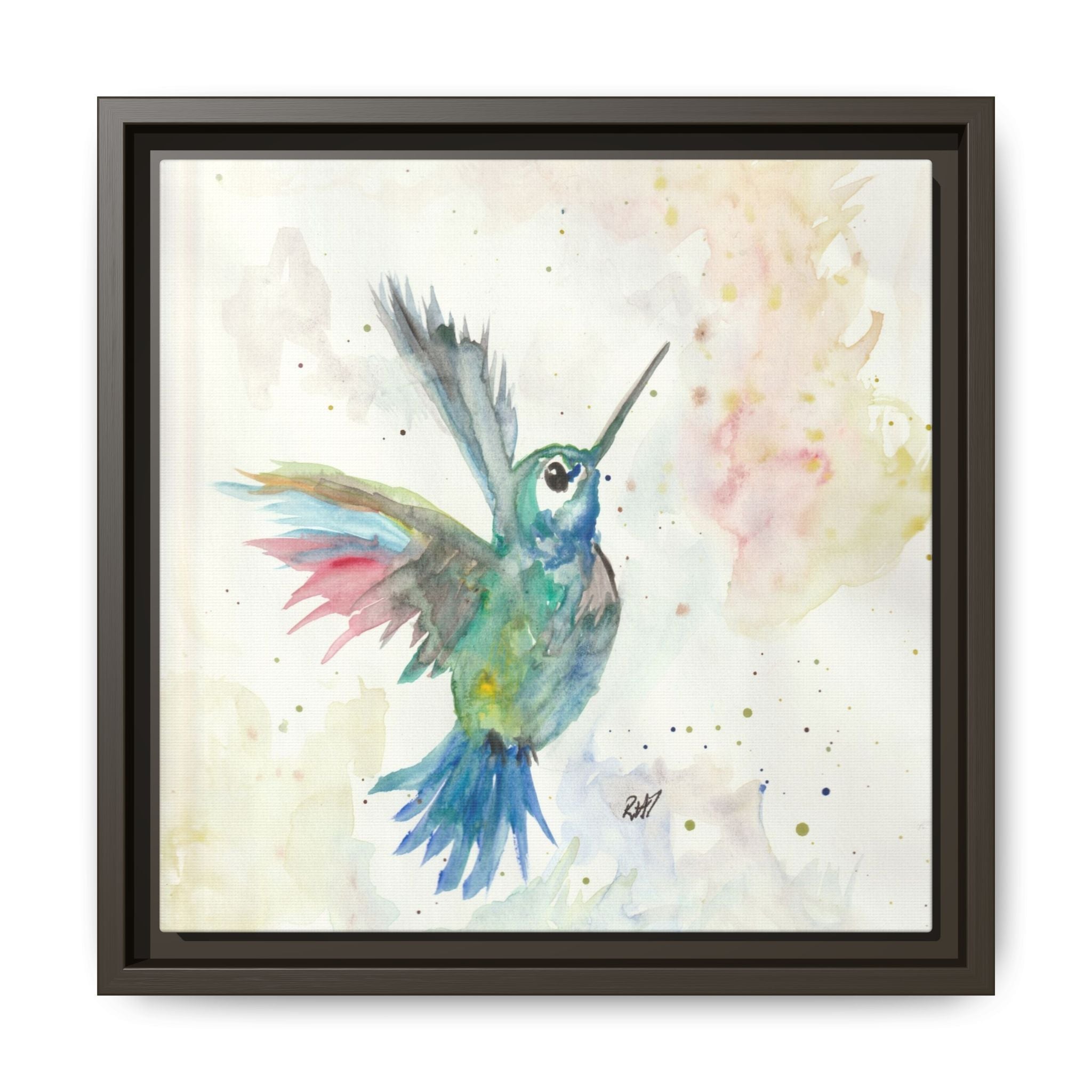 Higher Hummingbird Watercolor Framed Canvas Print of Original — Multicolor Matte Wall Art