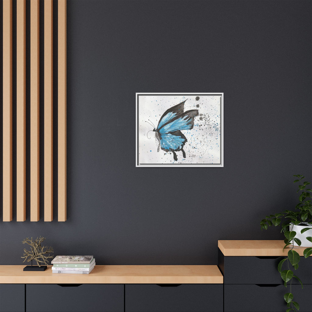 Blue Watercolor Butterfly Matte Canvas Print (Framed)