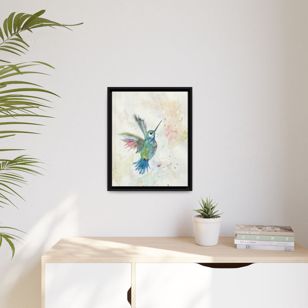 Higher Hummingbird Watercolor Framed Canvas Print of Original — Multicolor Matte Wall Art