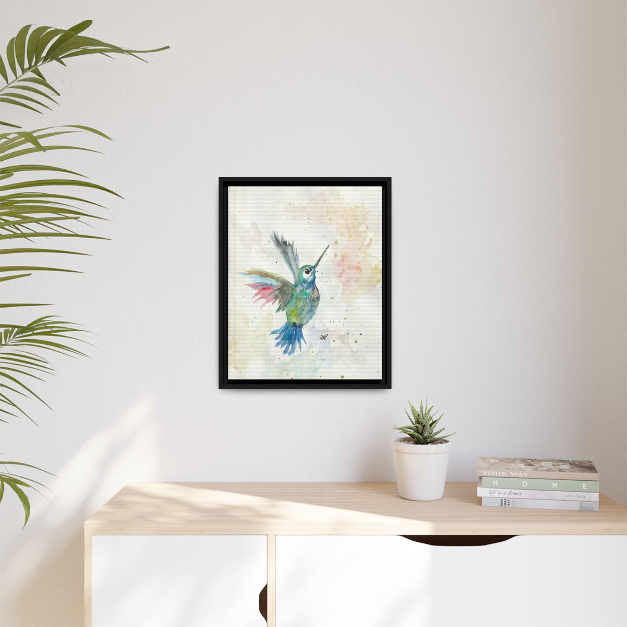 Higher Hummingbird Watercolor Framed Canvas Print of Original — Multicolor Matte Wall Art