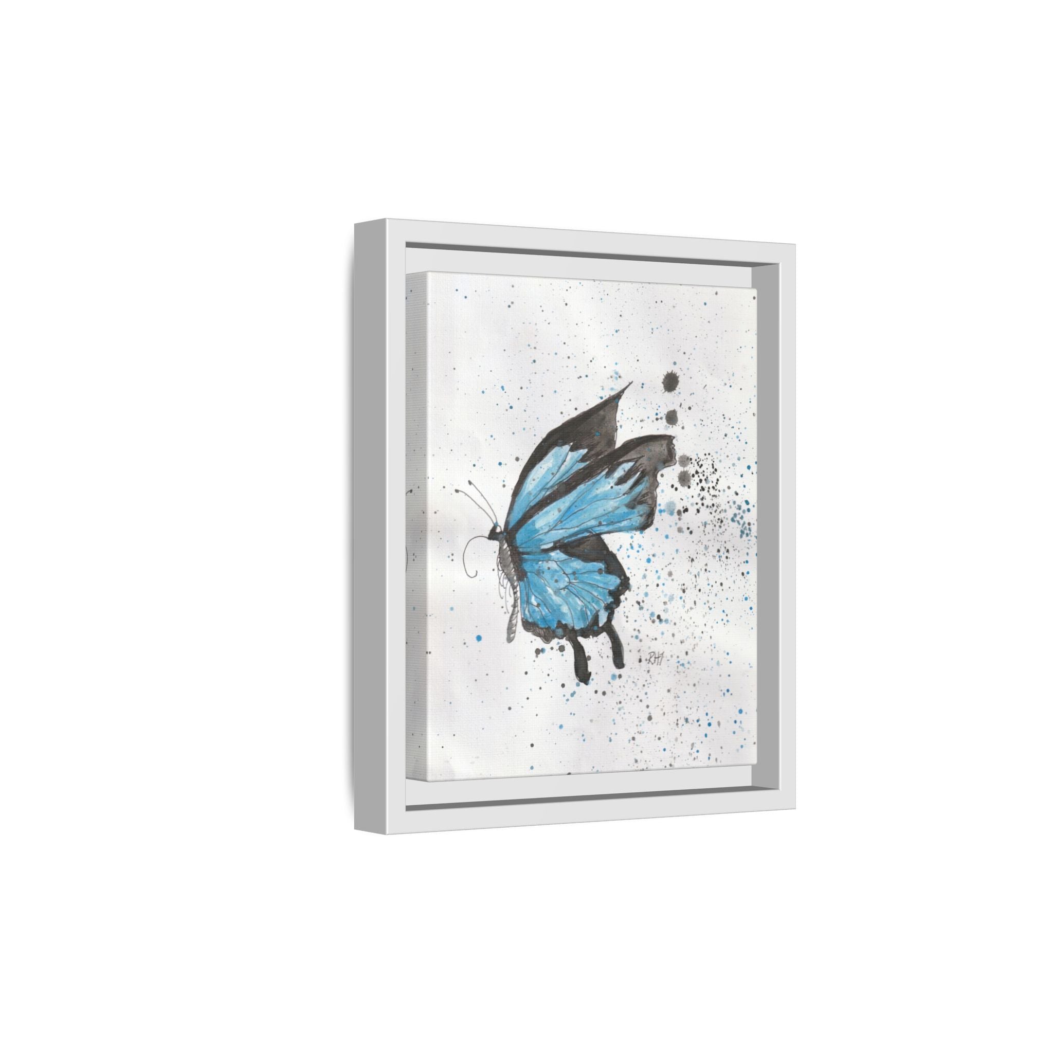Blue Watercolor Butterfly Matte Canvas Print (Framed)