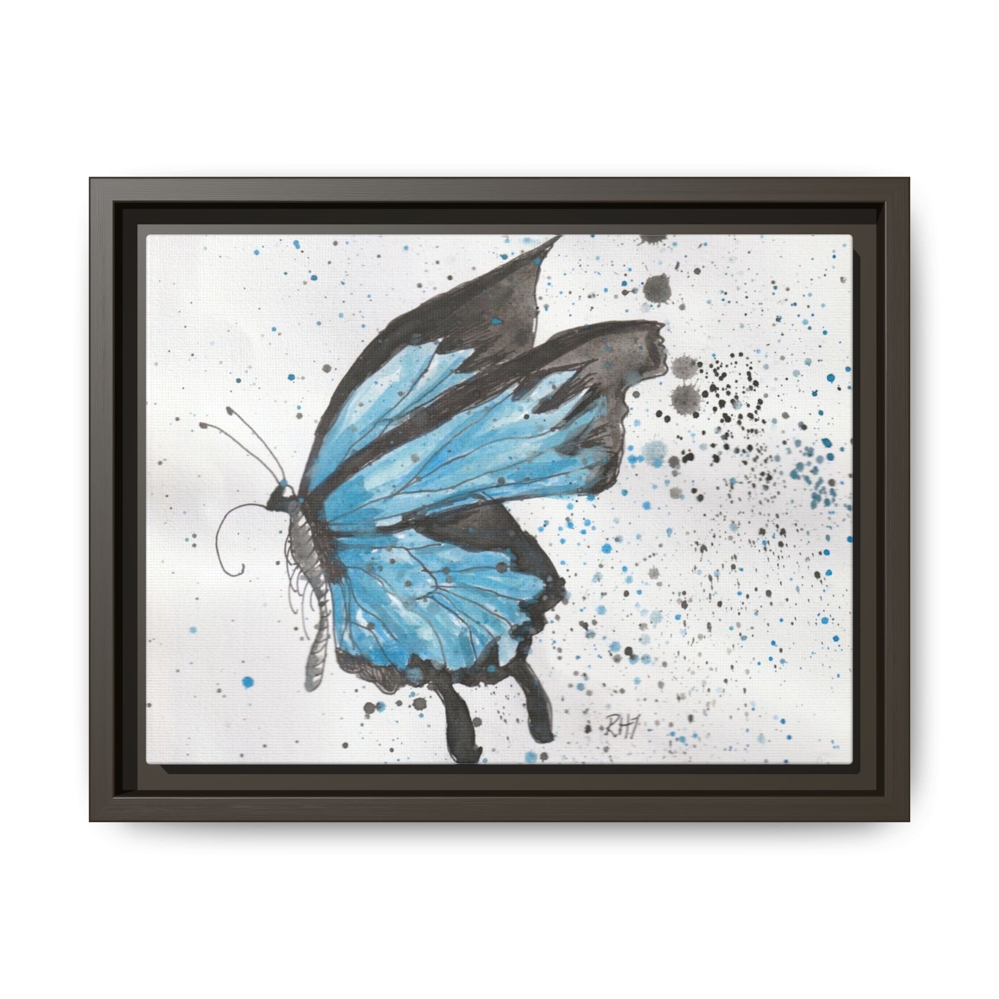 Blue Watercolor Butterfly Matte Canvas Print (Framed)