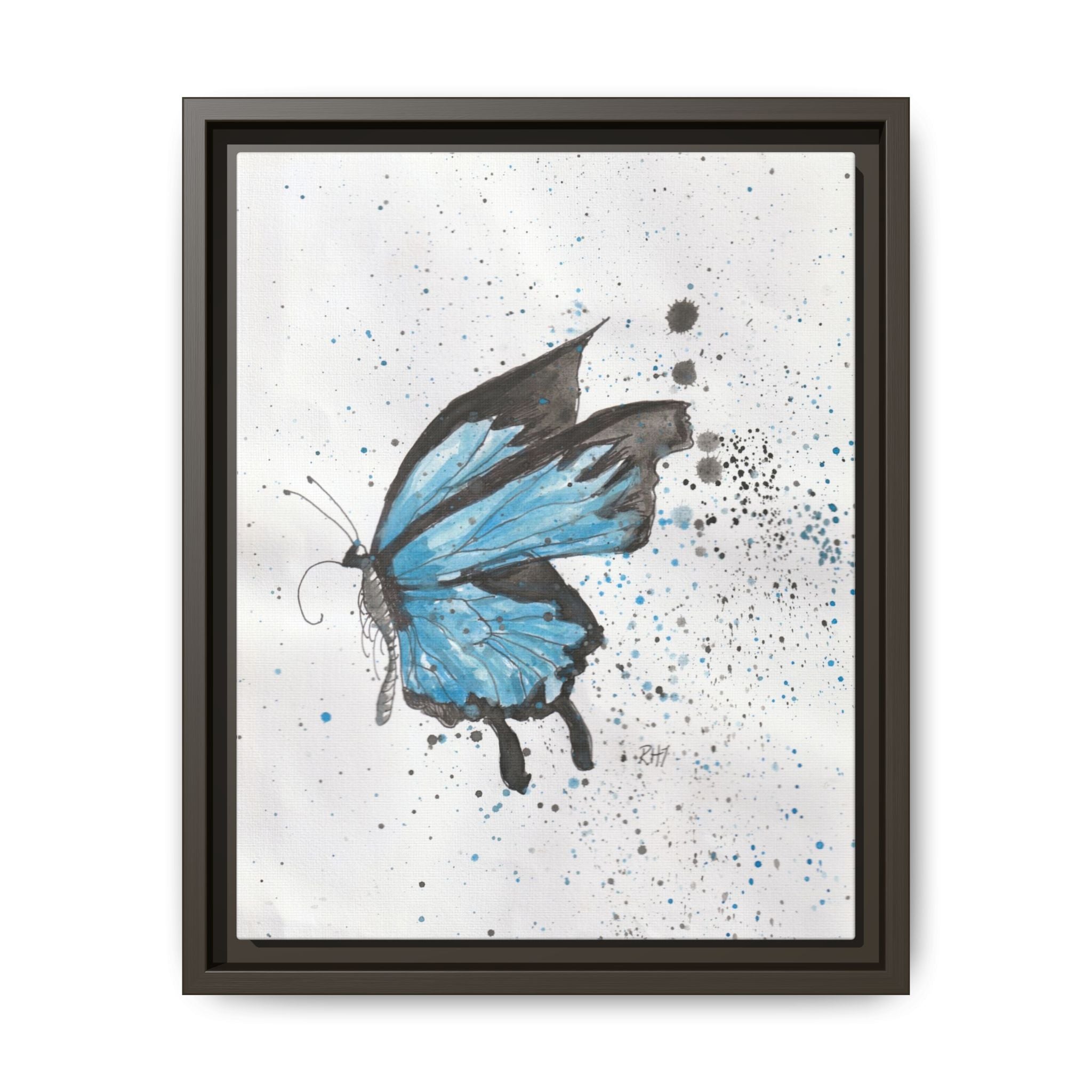 Blue Watercolor Butterfly Matte Canvas Print (Framed)