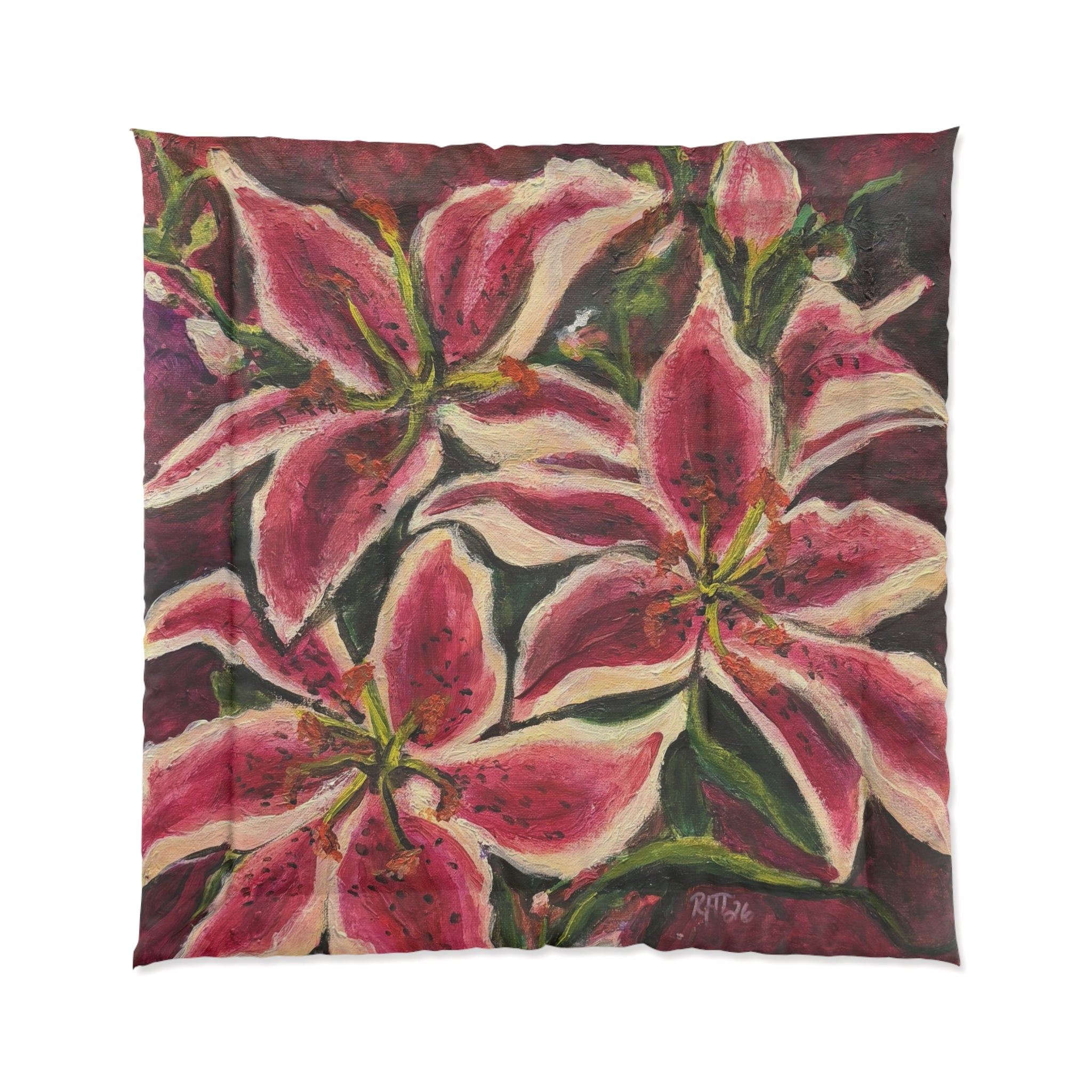 Floral Stargazer Lily Comforter – Bold Pink Botanical Bedding