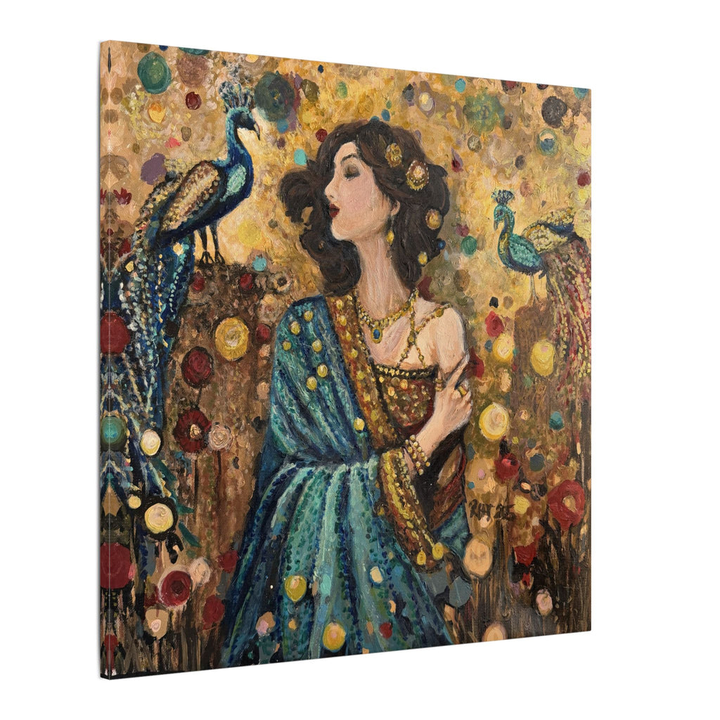 Gilded Peacock Muse Matte Canvas Wall Art  Print of Original— Stretched Decorative Painting