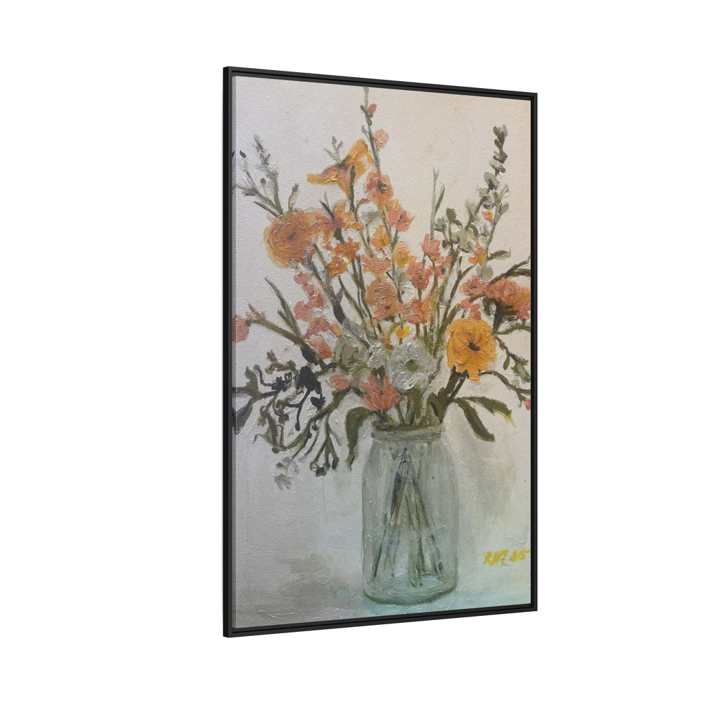 Framed Matte Canvas Art - Flower in Glass Jar Floral Painting Print of Original
