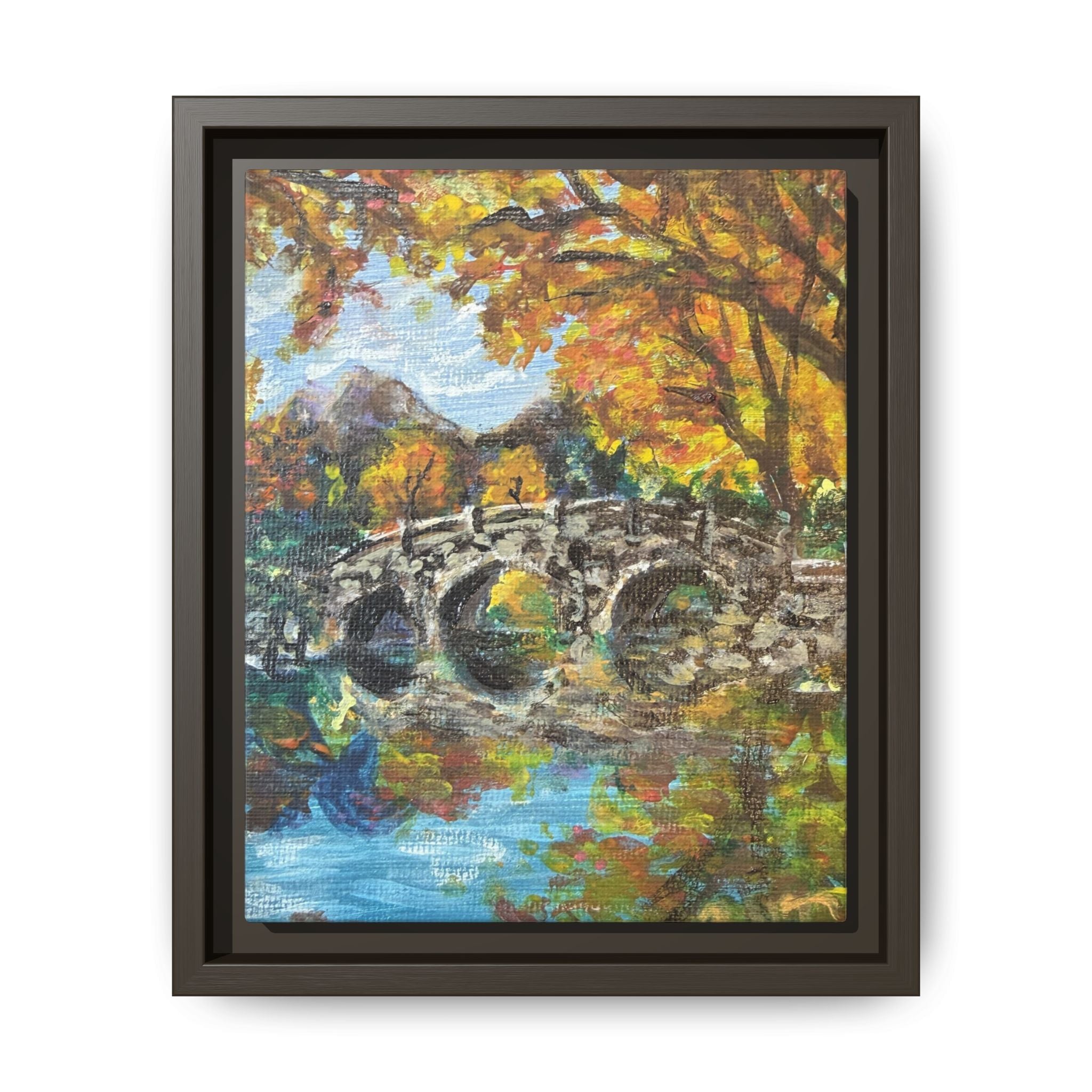 Framed Print of Original Canvas Wall Art — Autumn Bridge Landscape