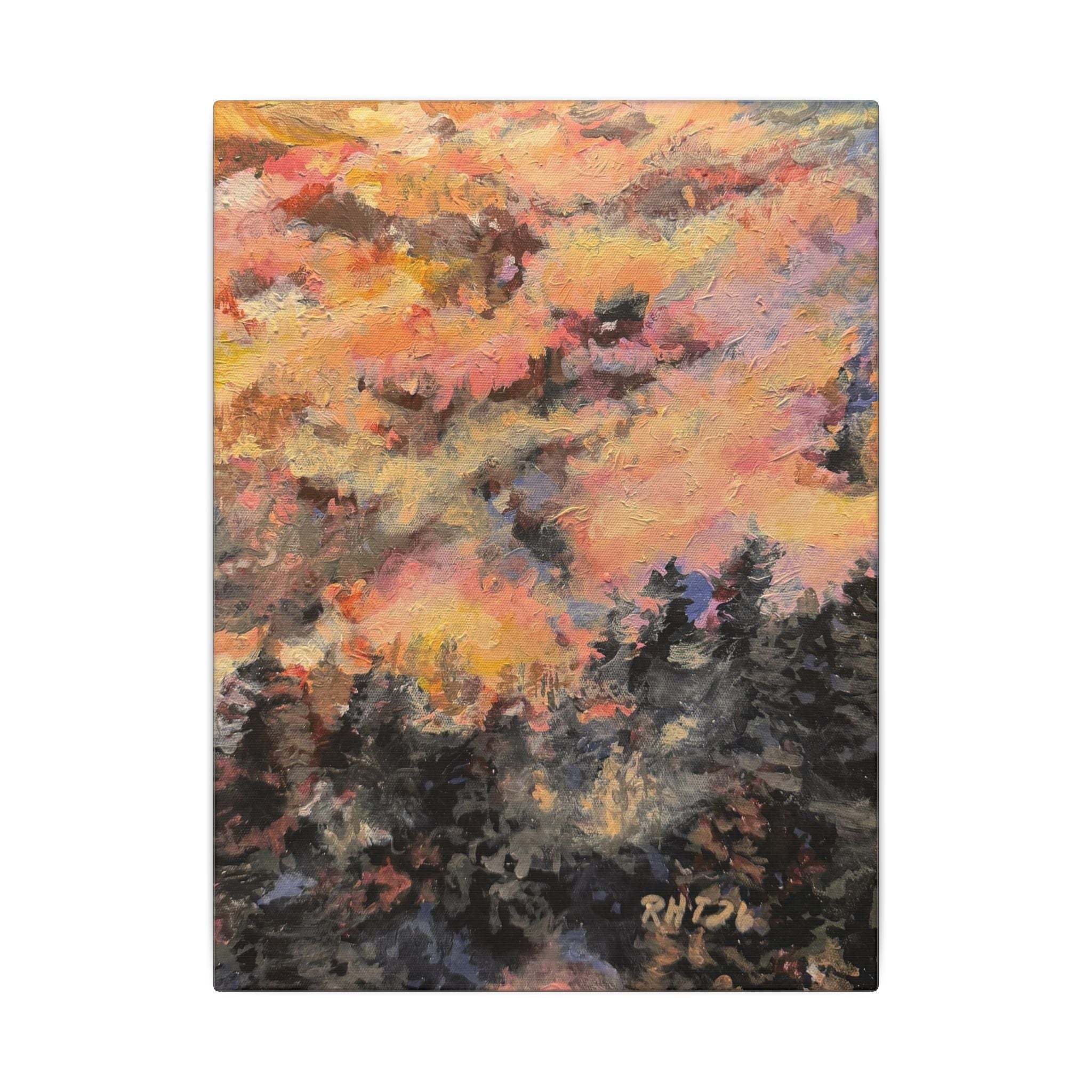 Abstract Forest Sunset Canvas Print of Original Mistbow Mountain — Matte Stretched Wall Art