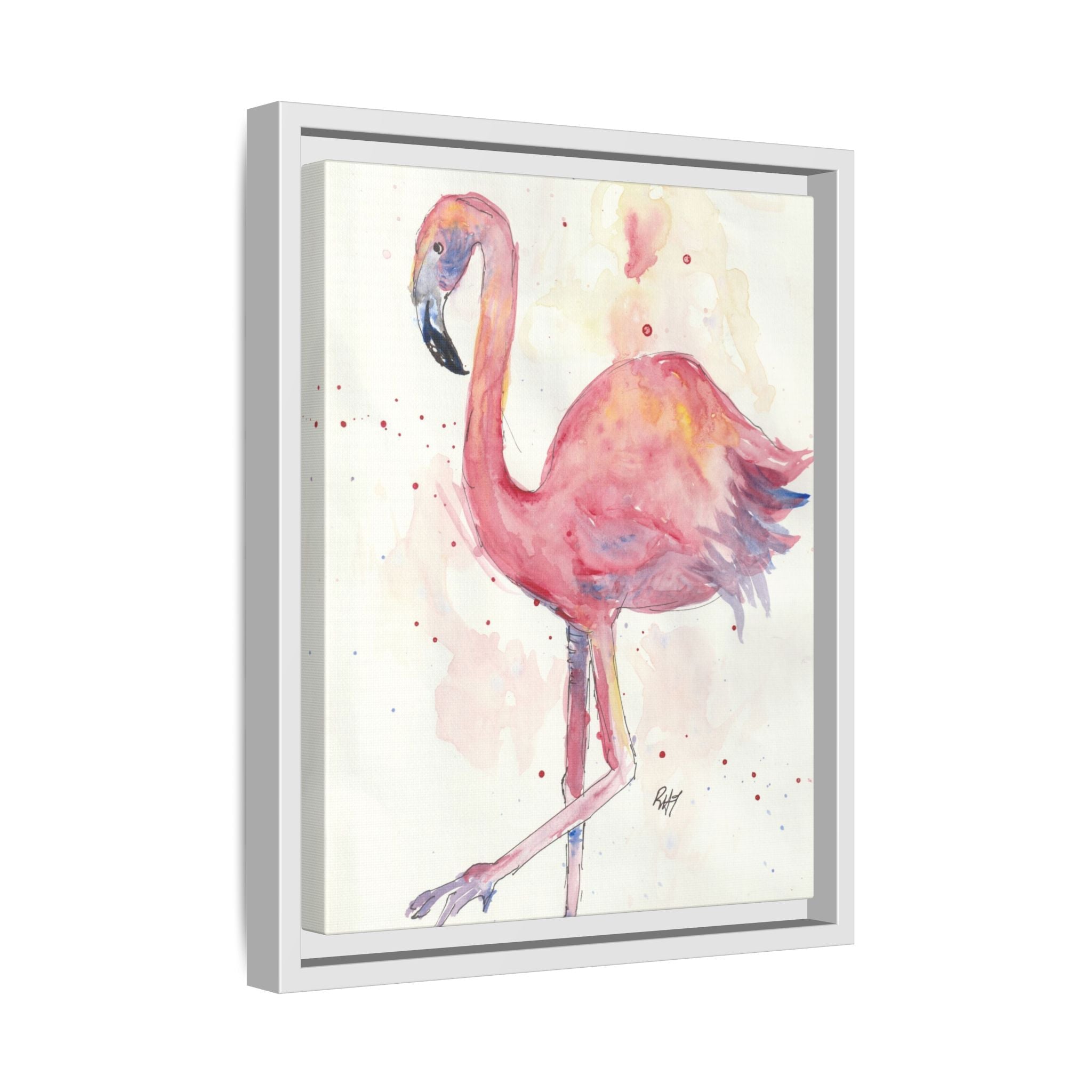Watercolor Flamingo Dance Matte Canvas Framed Art Print of Original