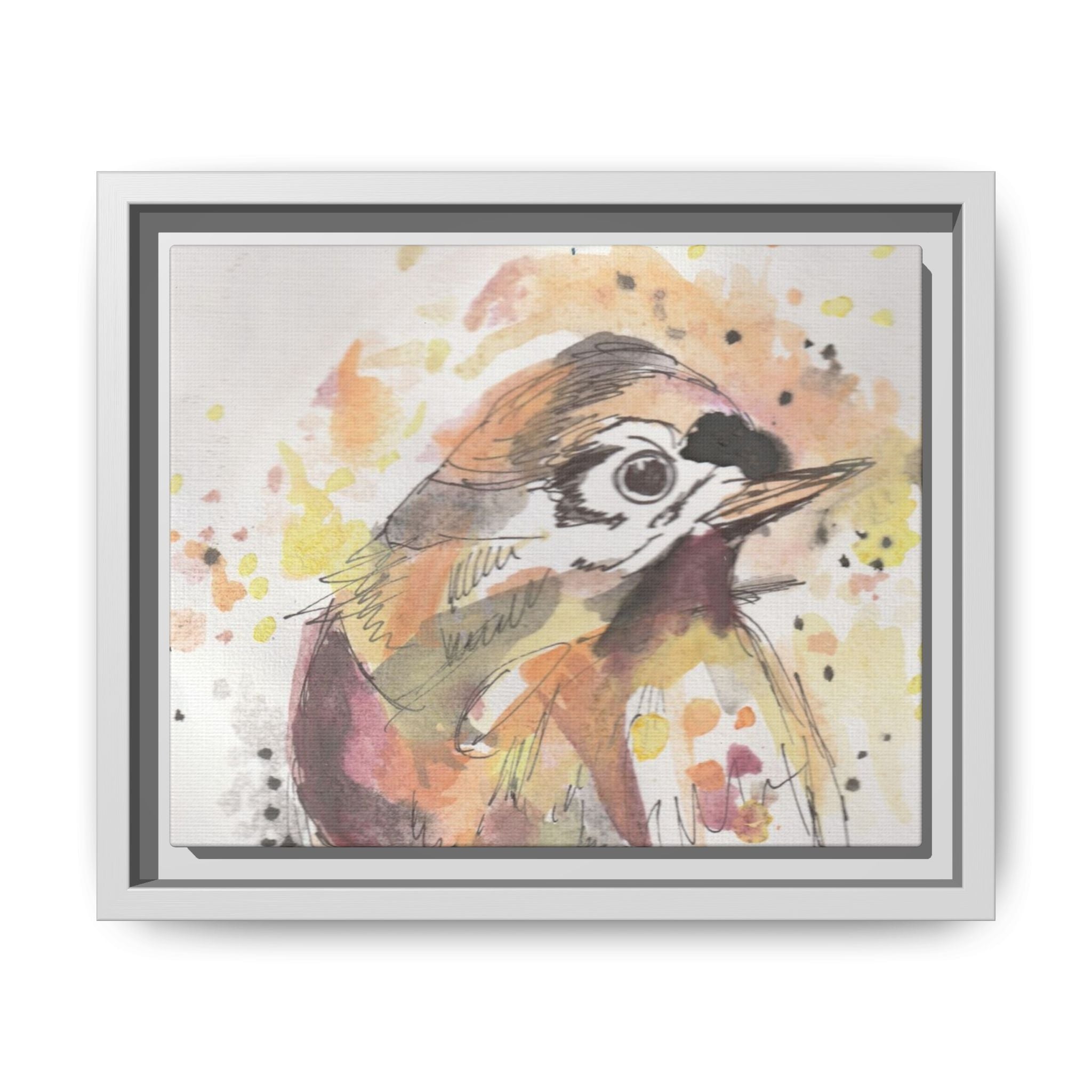 Carolina Wren Watercolor Songbird Framed Art Print of Original — Matte Canvas Wall Decor