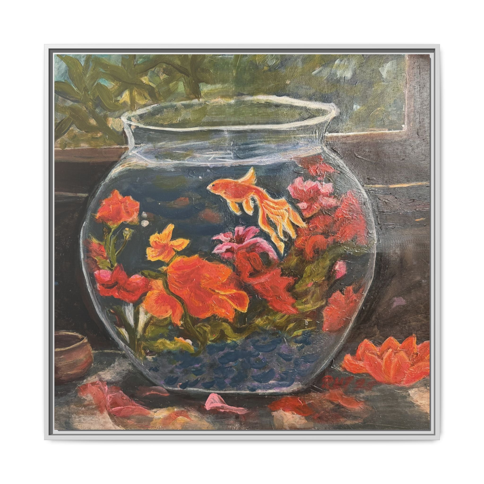 Framed Matte Canvas Print of Original– Colorful Goldfish Bowl Art