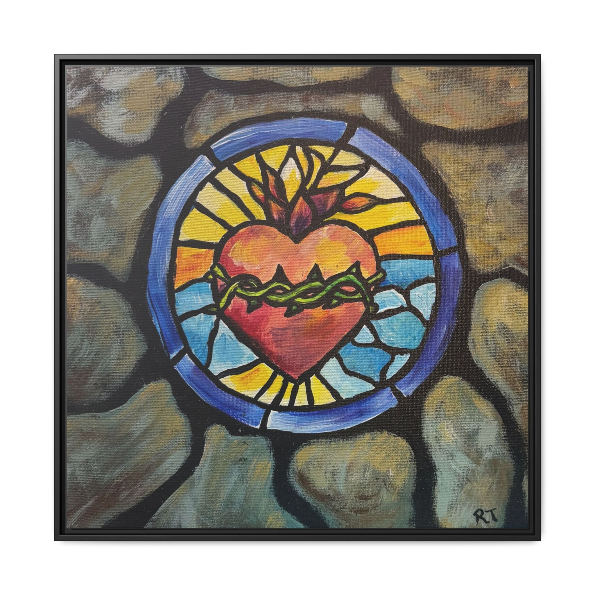 Sacred Heart Stained Glass Print — Framed Matte Canvas
