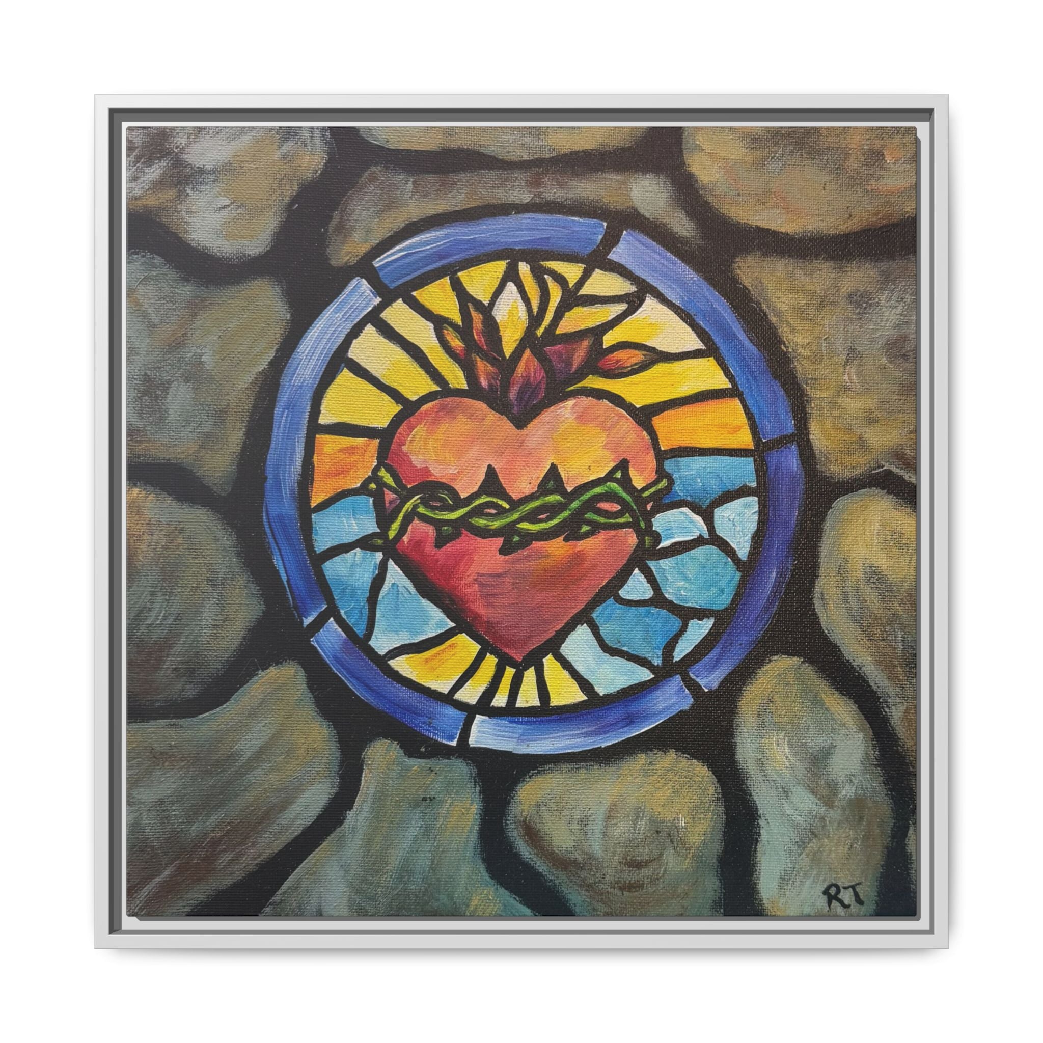 Sacred Heart Stained Glass Print — Framed Matte Canvas