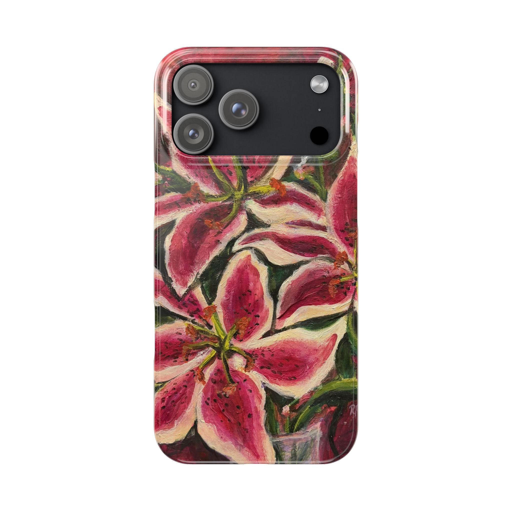 Slim Phone Case — Hand-Painted Pink Lily Floral Design